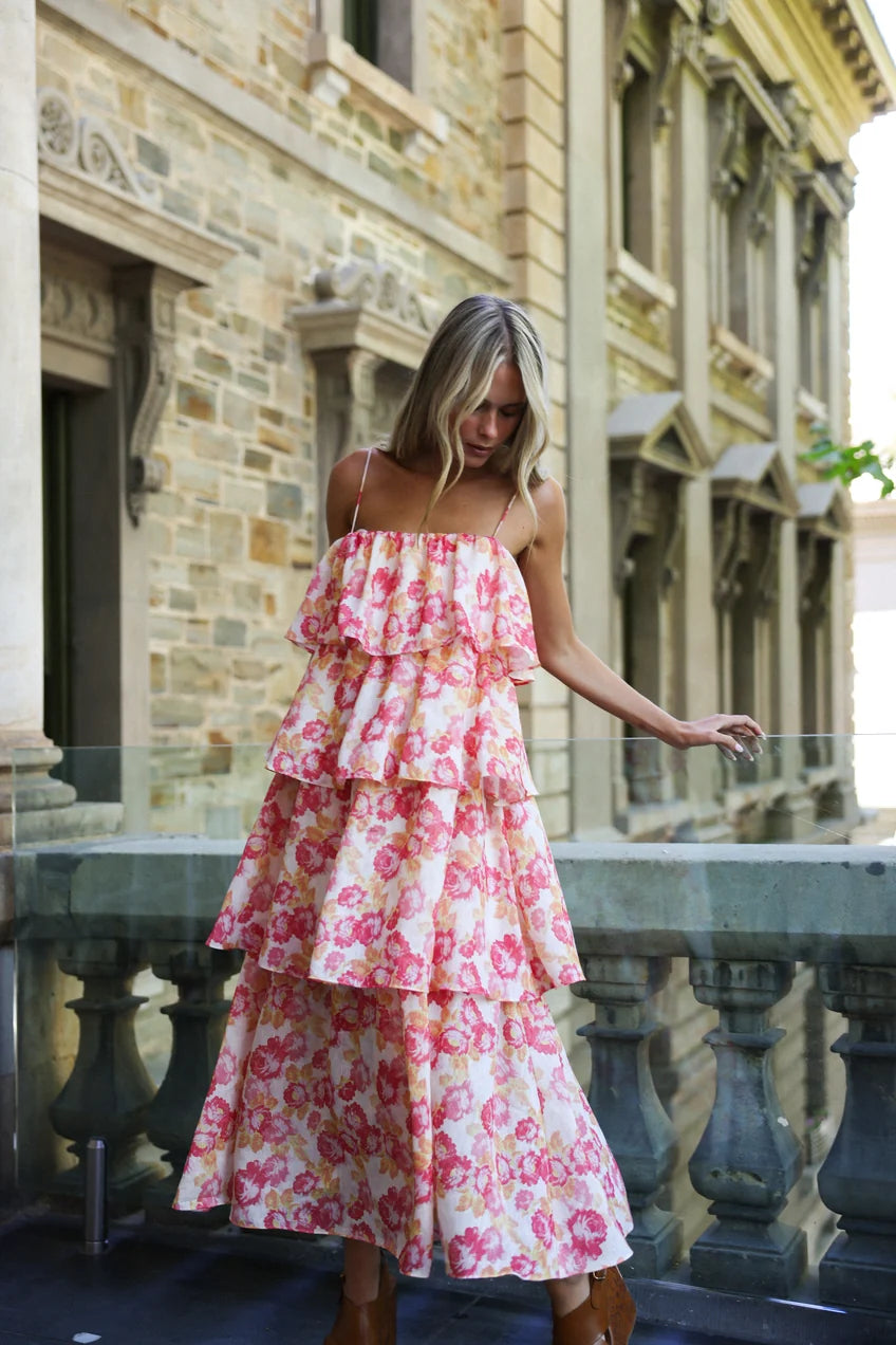 Aston Studio Stella Gown in Marigold Floral - detail view