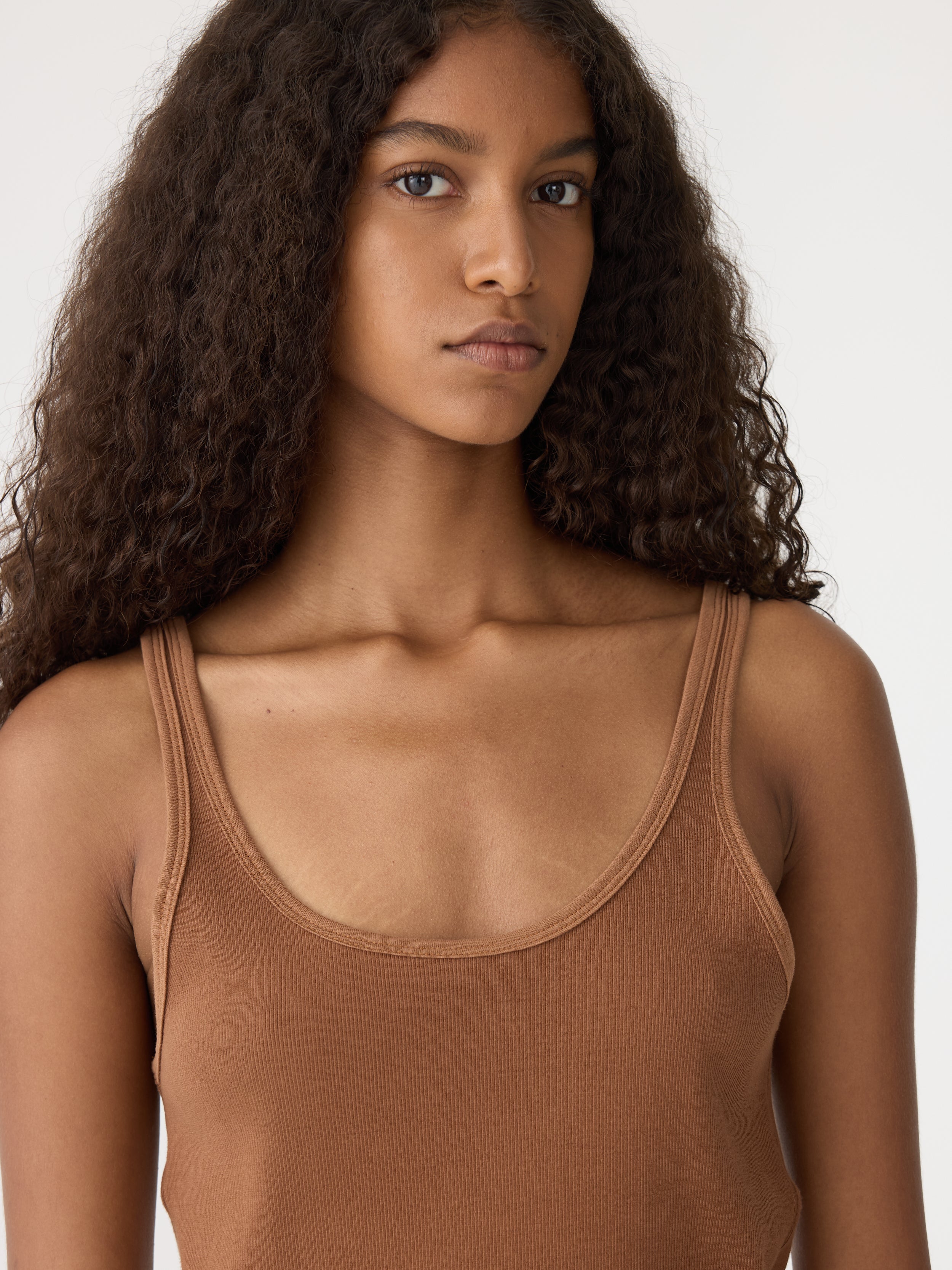 Bassike Slim Scoop Rib Tank in Argan