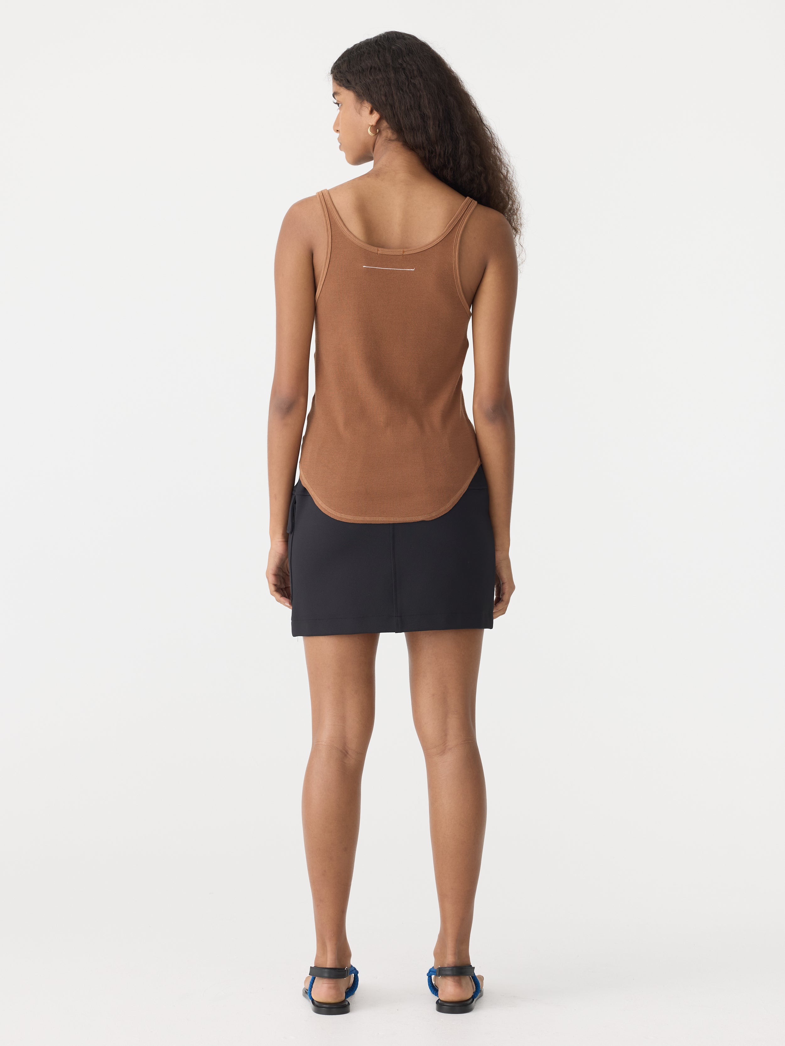 Bassike Slim Scoop Rib Tank in Argan