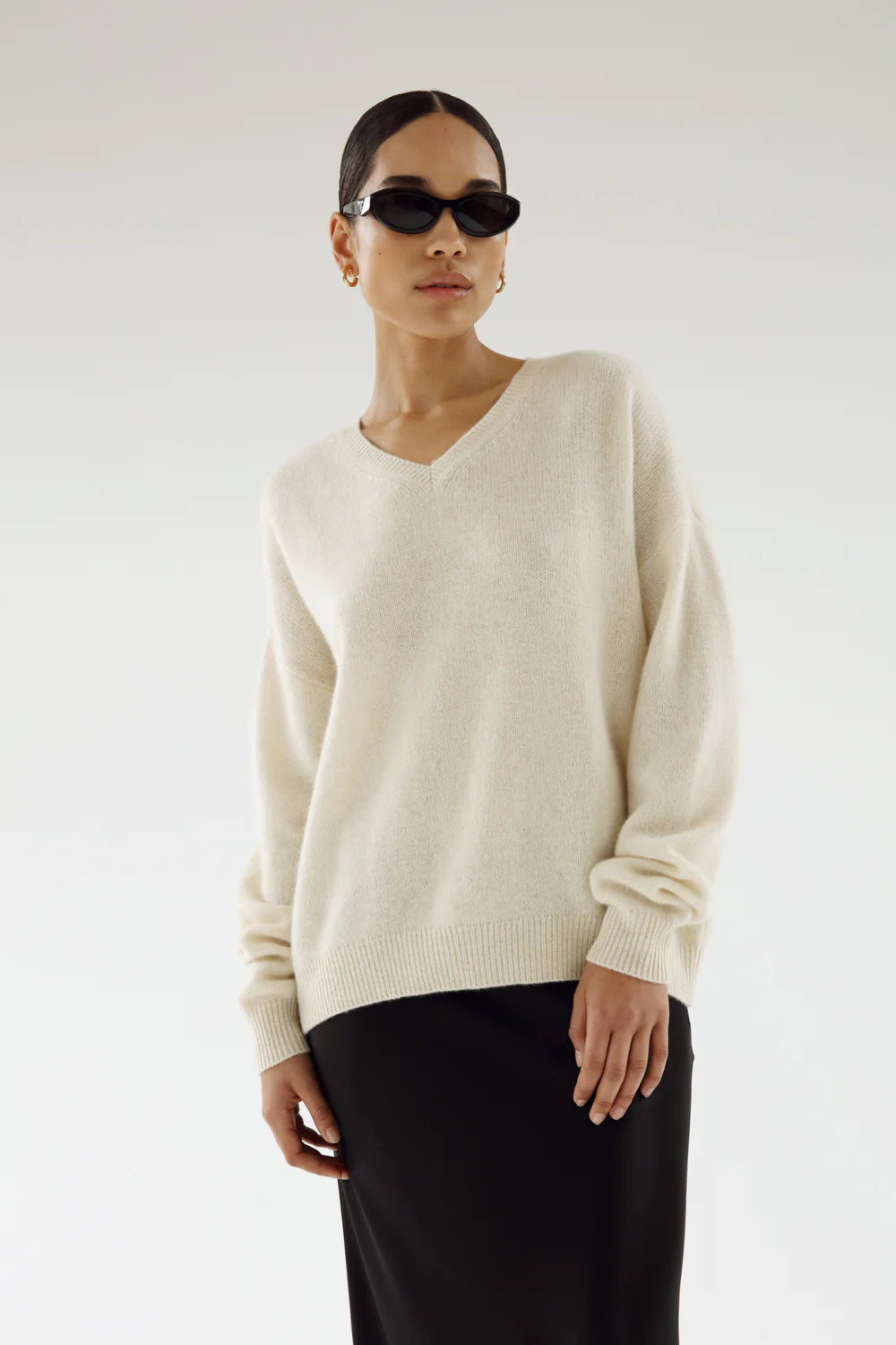 Almada Label Zaya V-Neck Sweater - Buttercream | Denim Iniquity