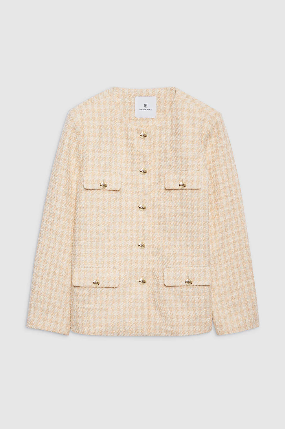 Anine Bing Janet Jacket - Cream And Peach Houndstooth