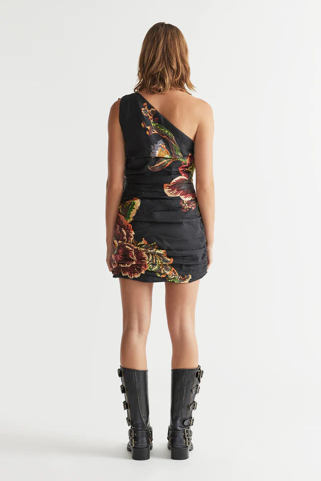 Antipodean Clementine One Shoulder Mini Dress - Onyx