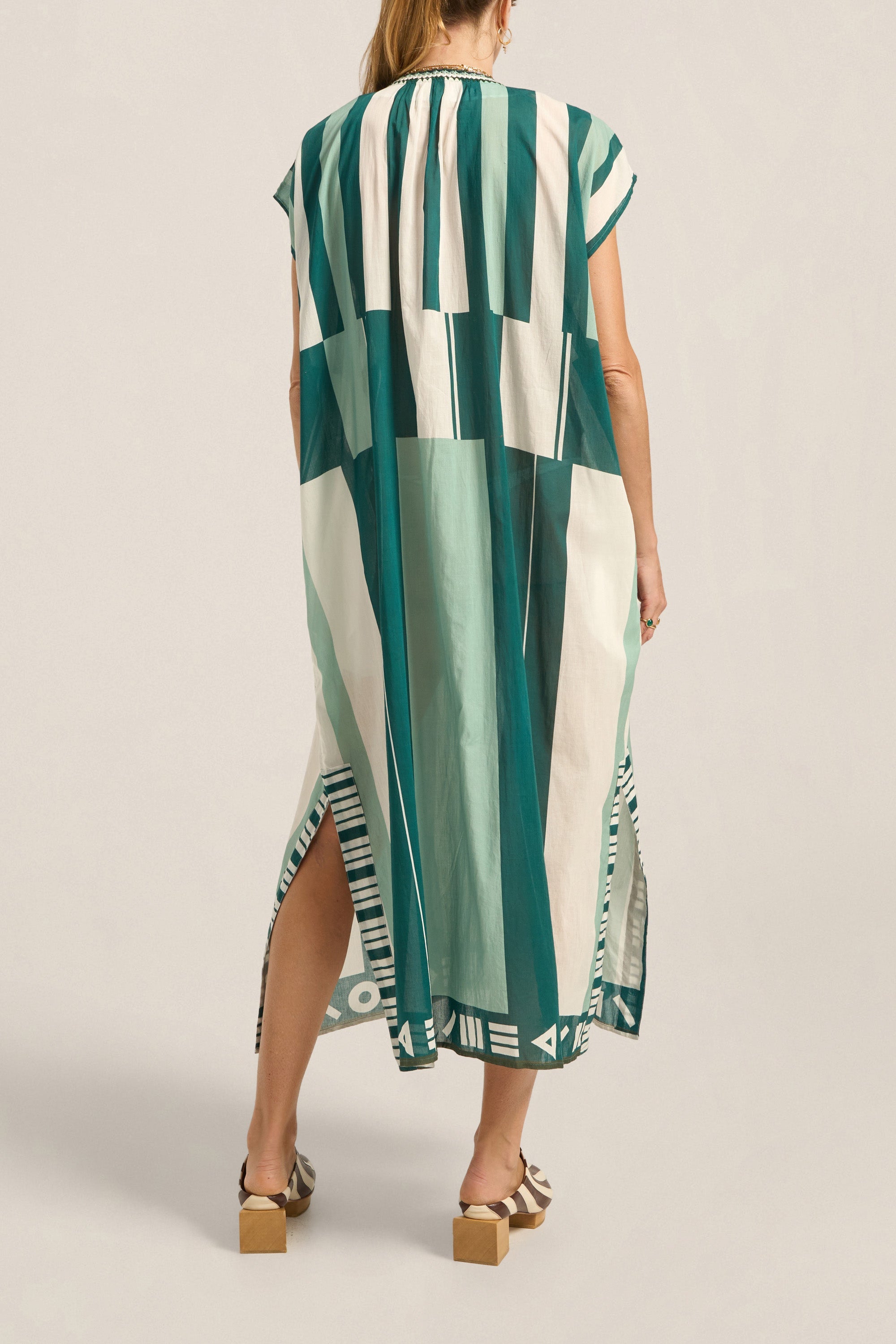 Ilio Nema Thaddeus Caftan in Green Sarong Voile - styled look
