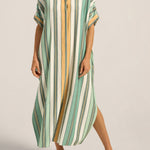 Ilio Nema Melanie Caftan in Green Fez Stripe - styled look
