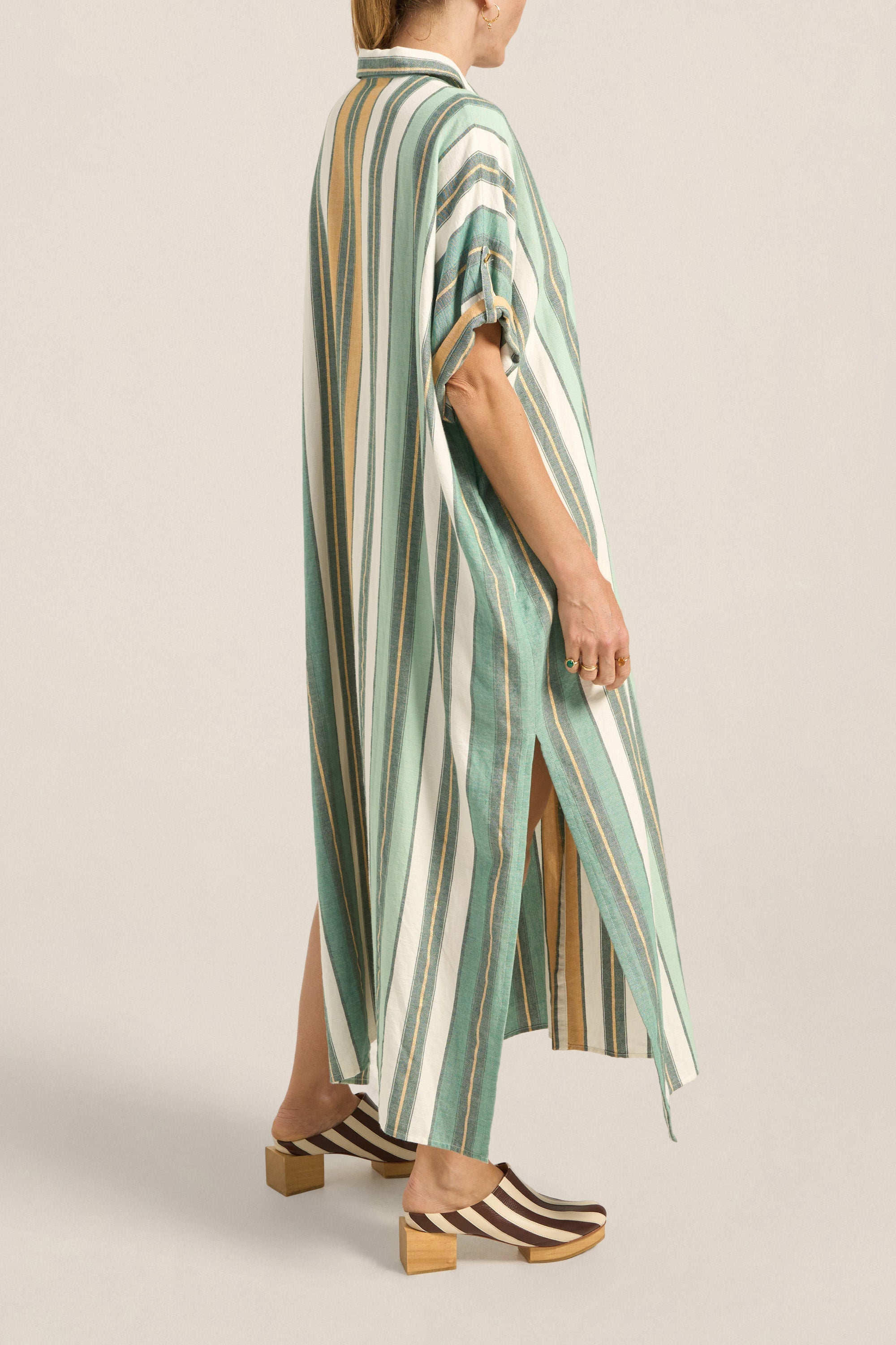 Ilio Nema Melanie Caftan in Green Fez Stripe - outfit inspiration