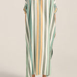 Ilio Nema Melanie Caftan in Green Fez Stripe - close up
