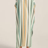 Ilio Nema Melanie Caftan in Green Fez Stripe - close up
