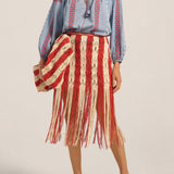 Ilio Nema Syracuse Skirt in Red and Cream Macrame - side view