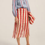 Ilio Nema Syracuse Skirt in Red and Cream Macrame - detail view