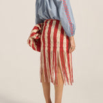 Ilio Nema Syracuse Skirt in Red and Cream Macrame - styled look