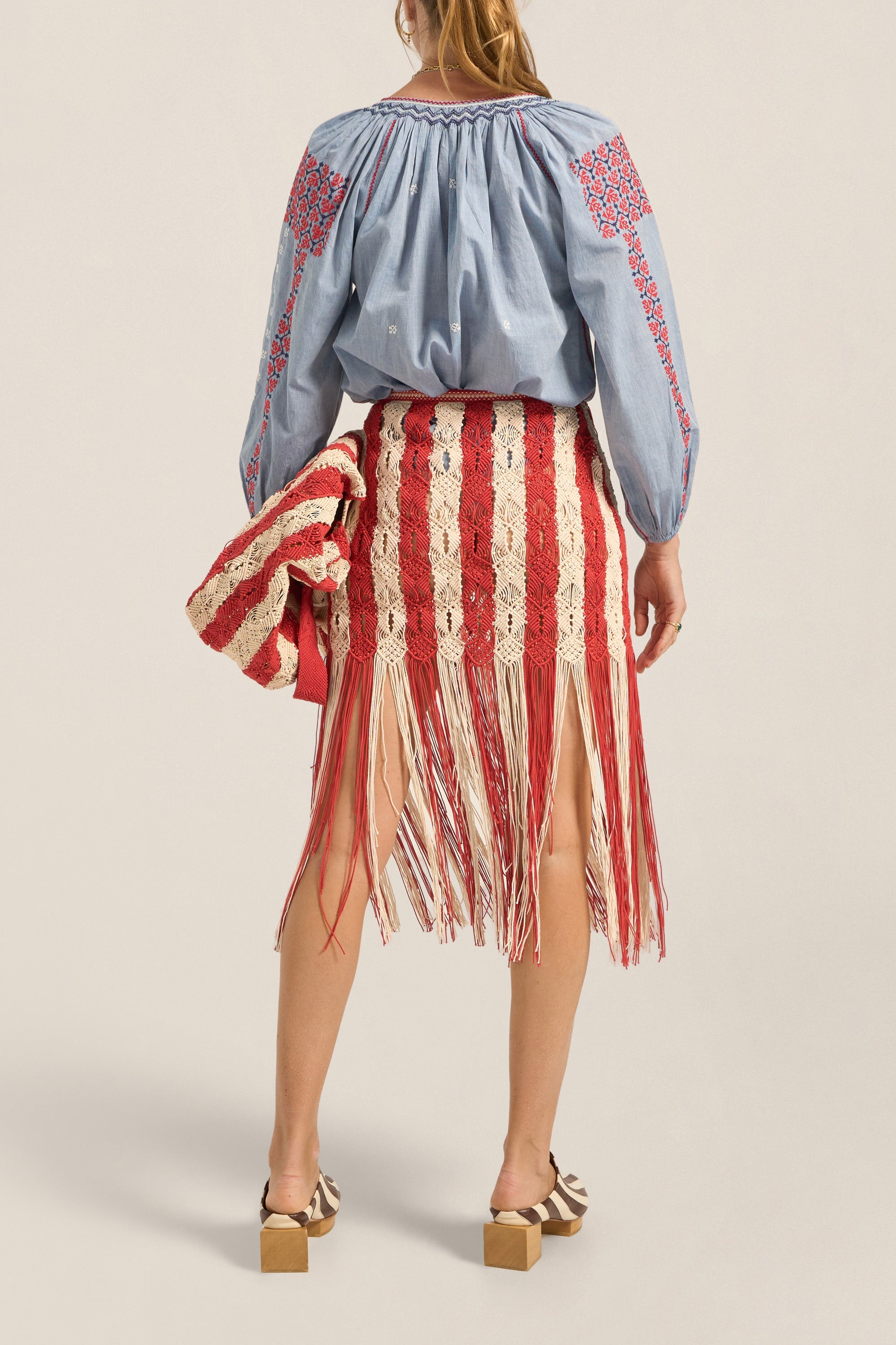 Ilio Nema Syracuse Skirt in Red and Cream Macrame - outfit inspiration