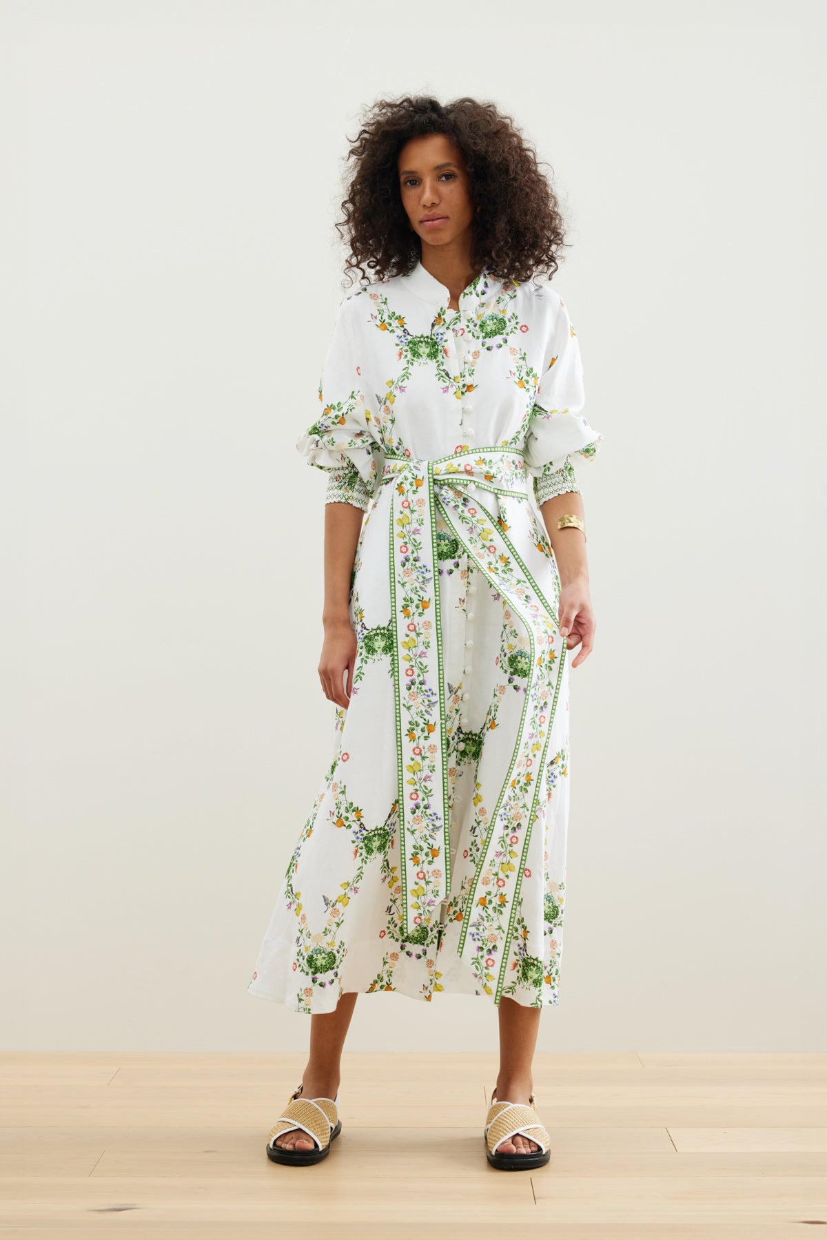 Binny The Market Gardners Midi Dress in White Floral