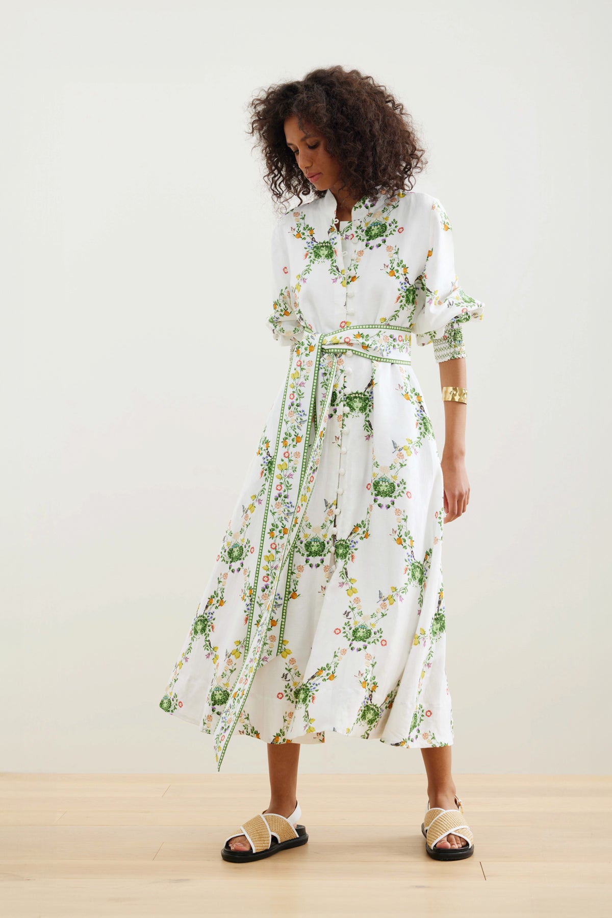 Binny The Market Gardners Midi Dress in White Floral