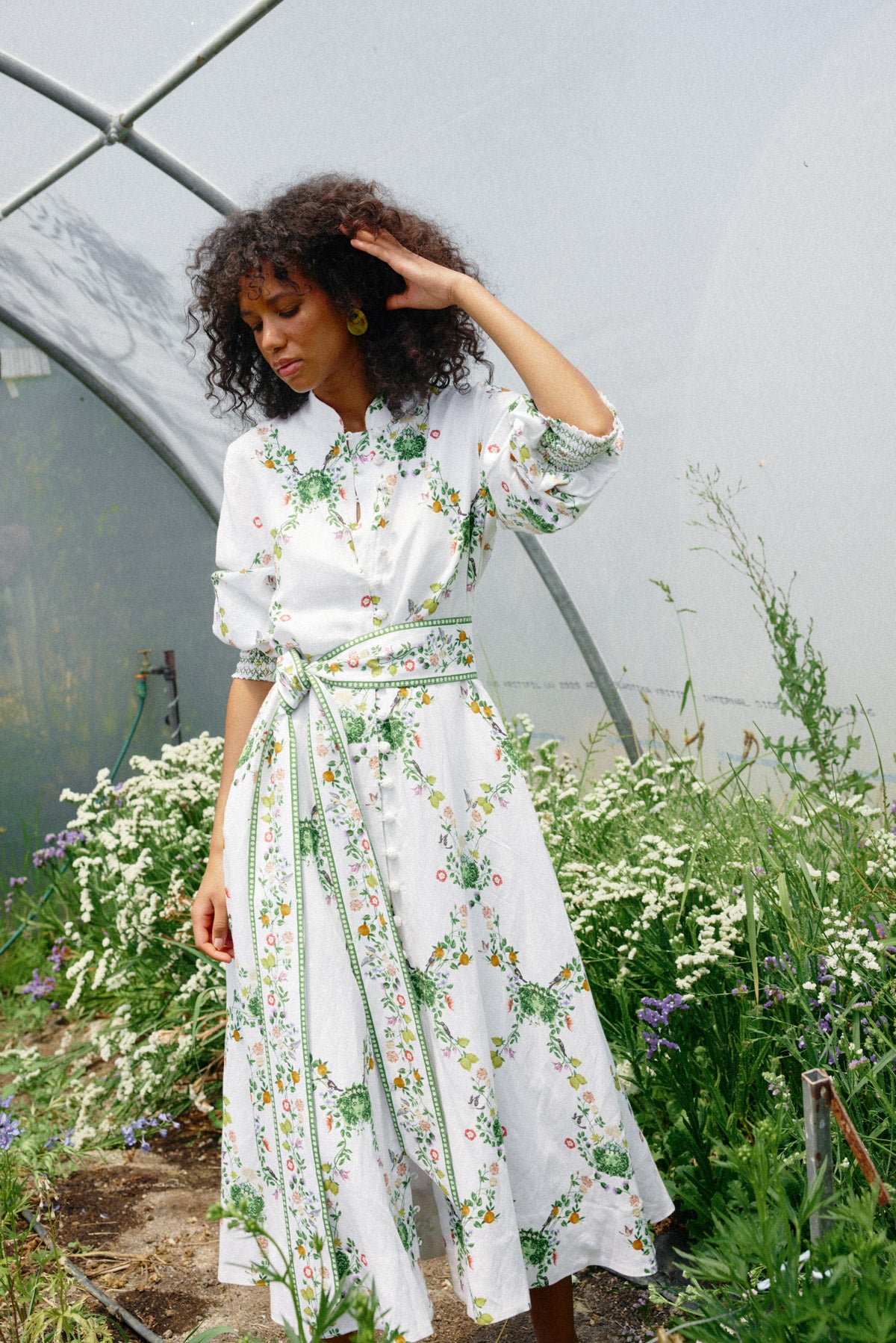 Binny The Market Gardners Midi Dress in White Floral