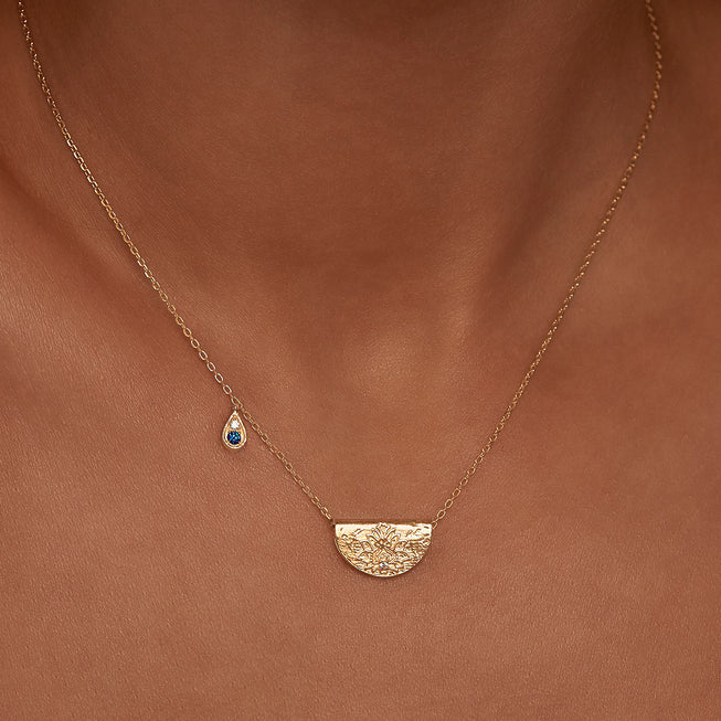 By Charlotte Gold Lotus Birthstone Necklace - September (Sapphire)