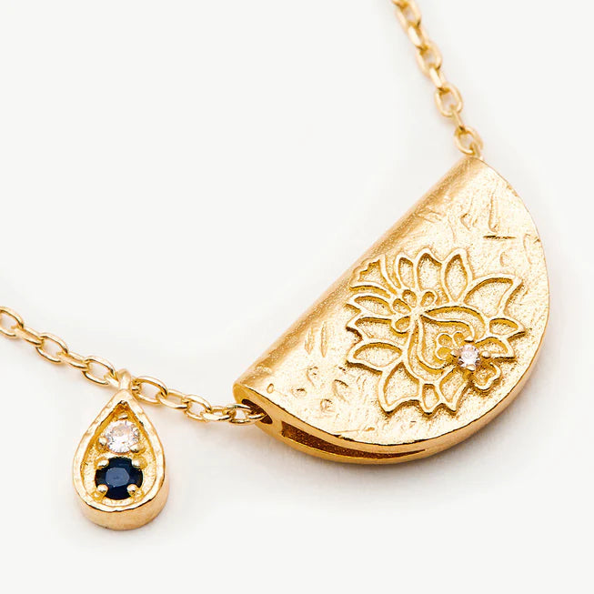 By Charlotte Gold Lotus Birthstone Necklace - September (Sapphire)