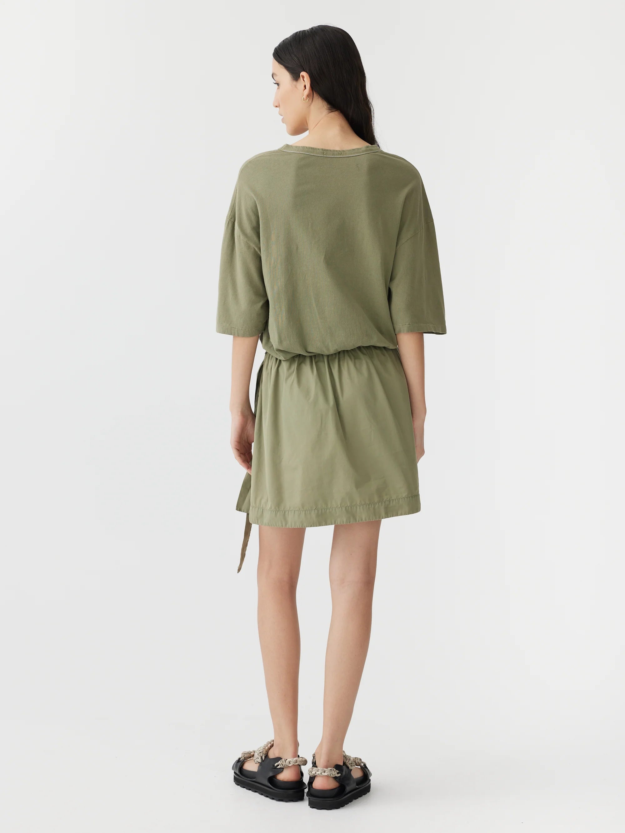 Bassike Contrast Mini Wrap Dress Forest Green Denim Iniquity