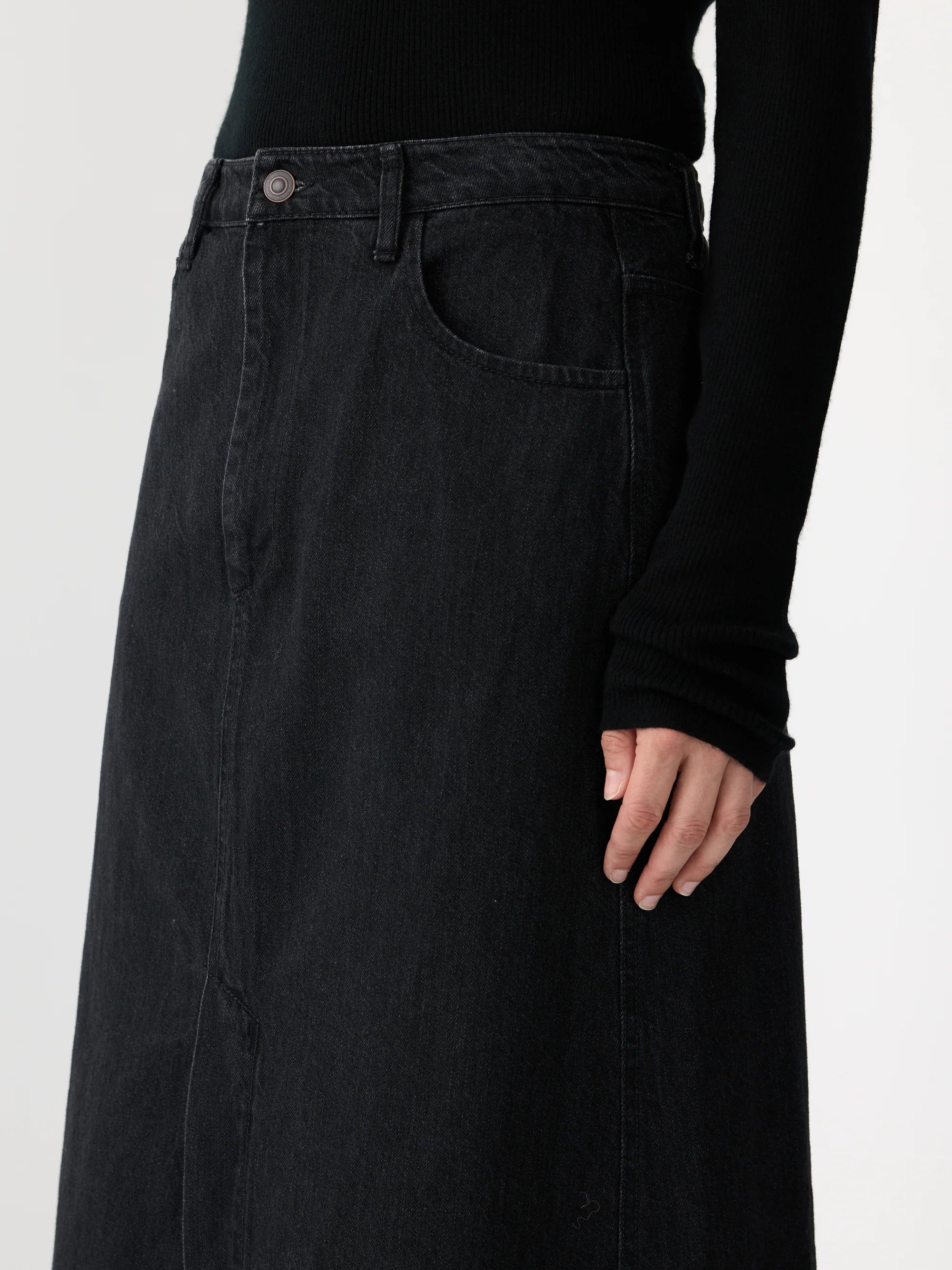 Longerline Denim Skirt | Washed Black