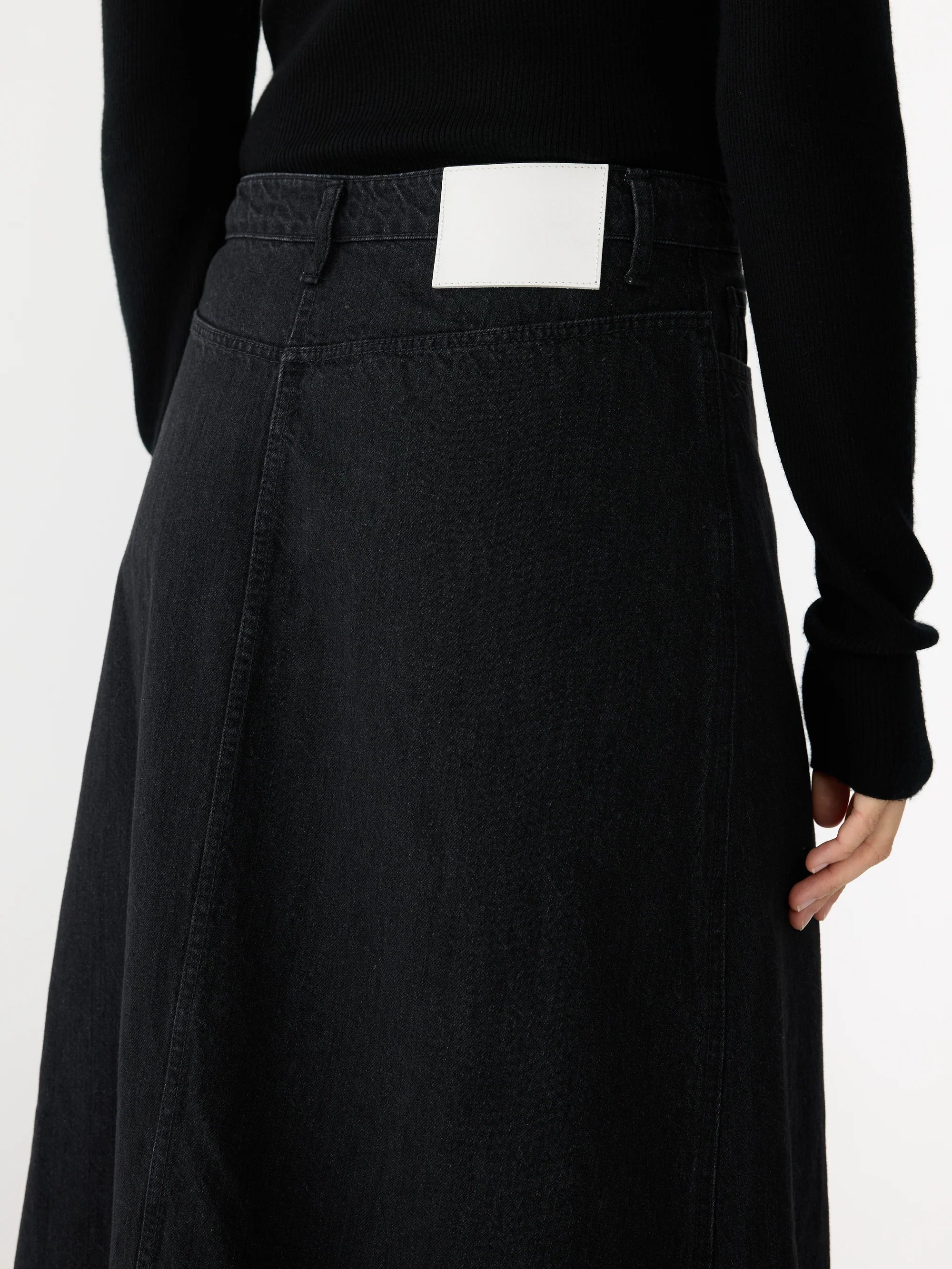 Longerline Denim Skirt | Washed Black