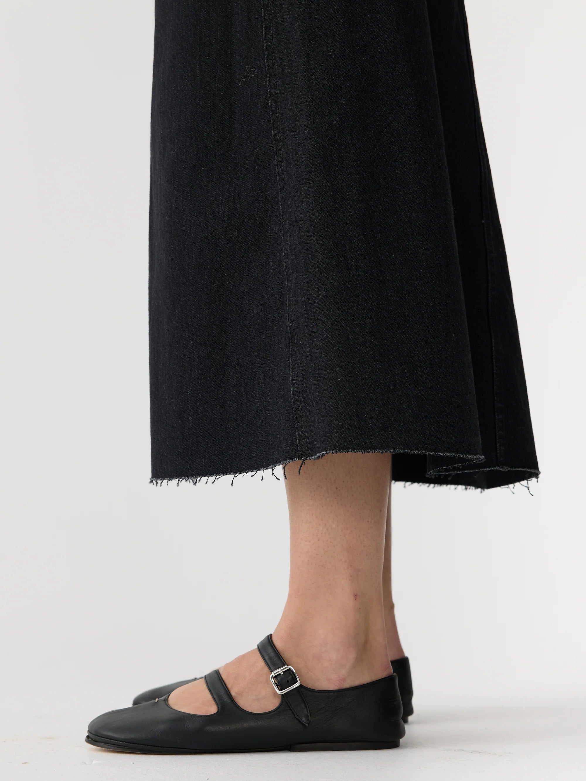 Longerline Denim Skirt | Washed Black