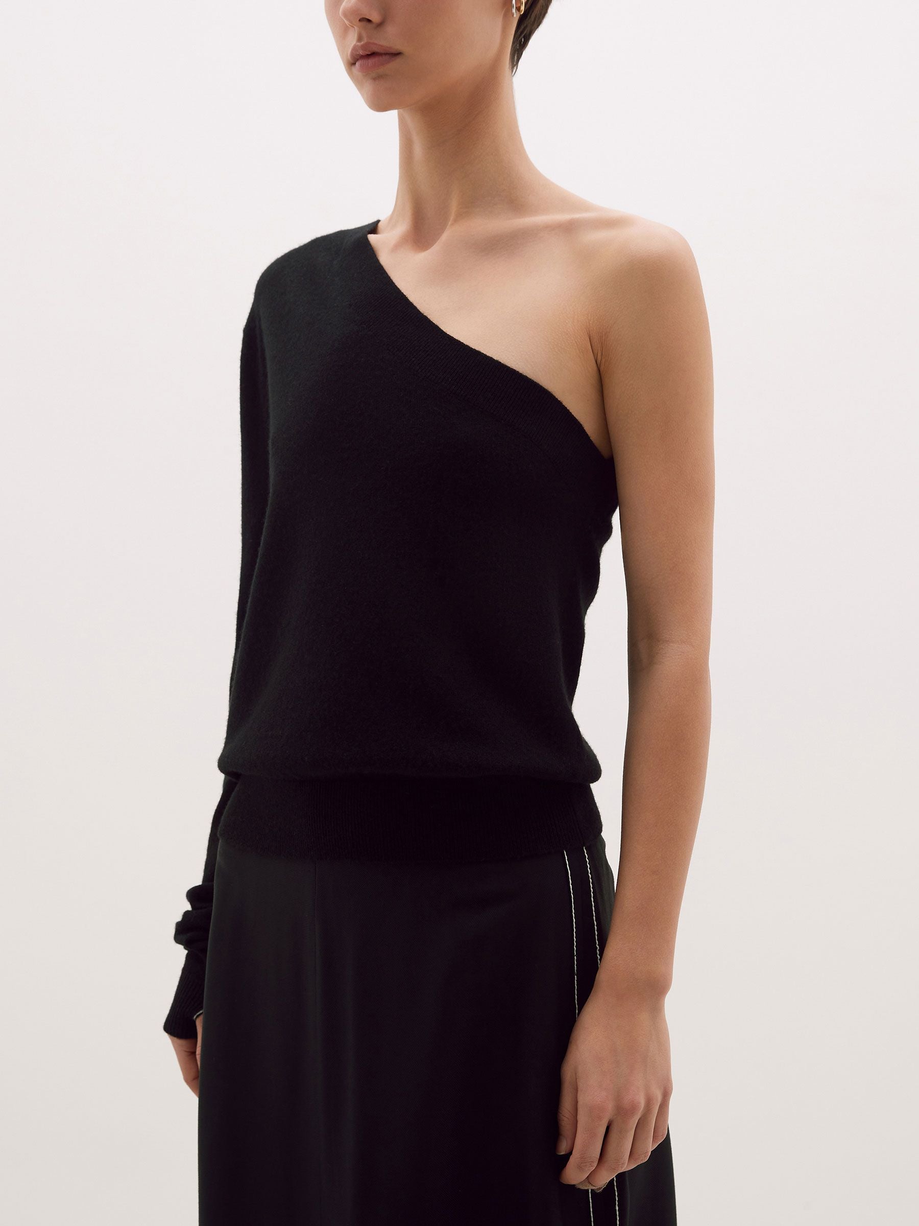 Bassike One Shoulder Knit - Black