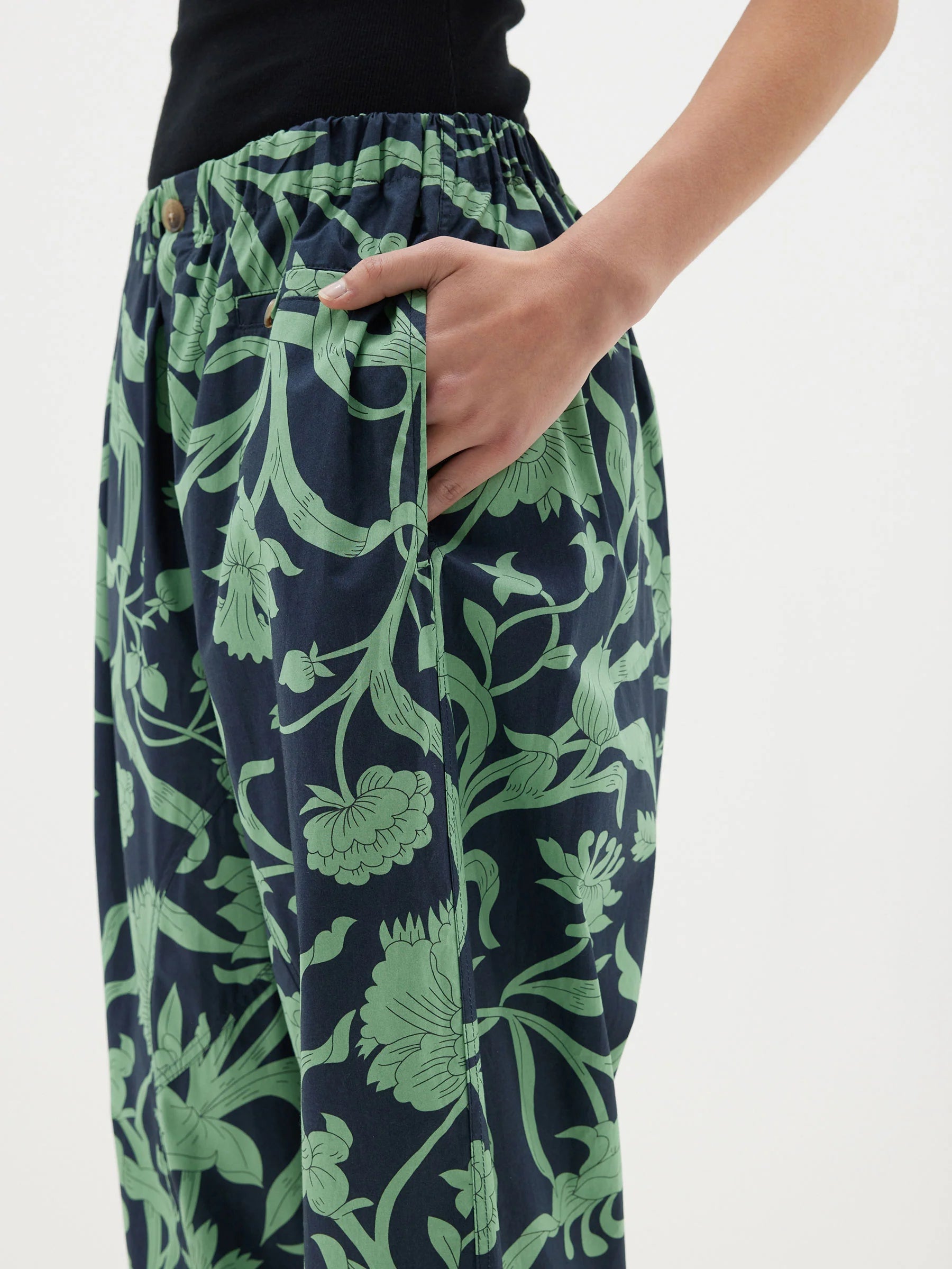 Bassike Printed Voluminous Pant - Ink/Aspen Green