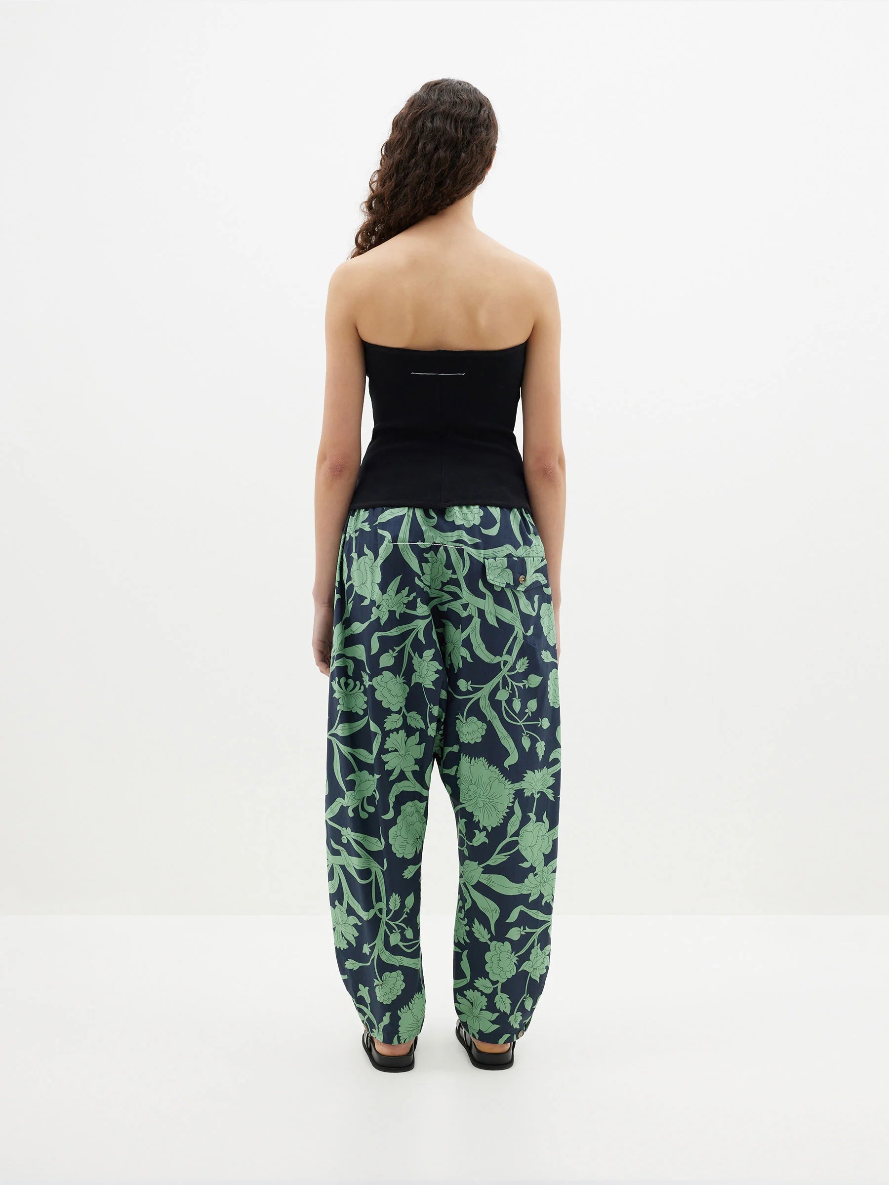 Bassike Printed Voluminous Pant - Ink/Aspen Green