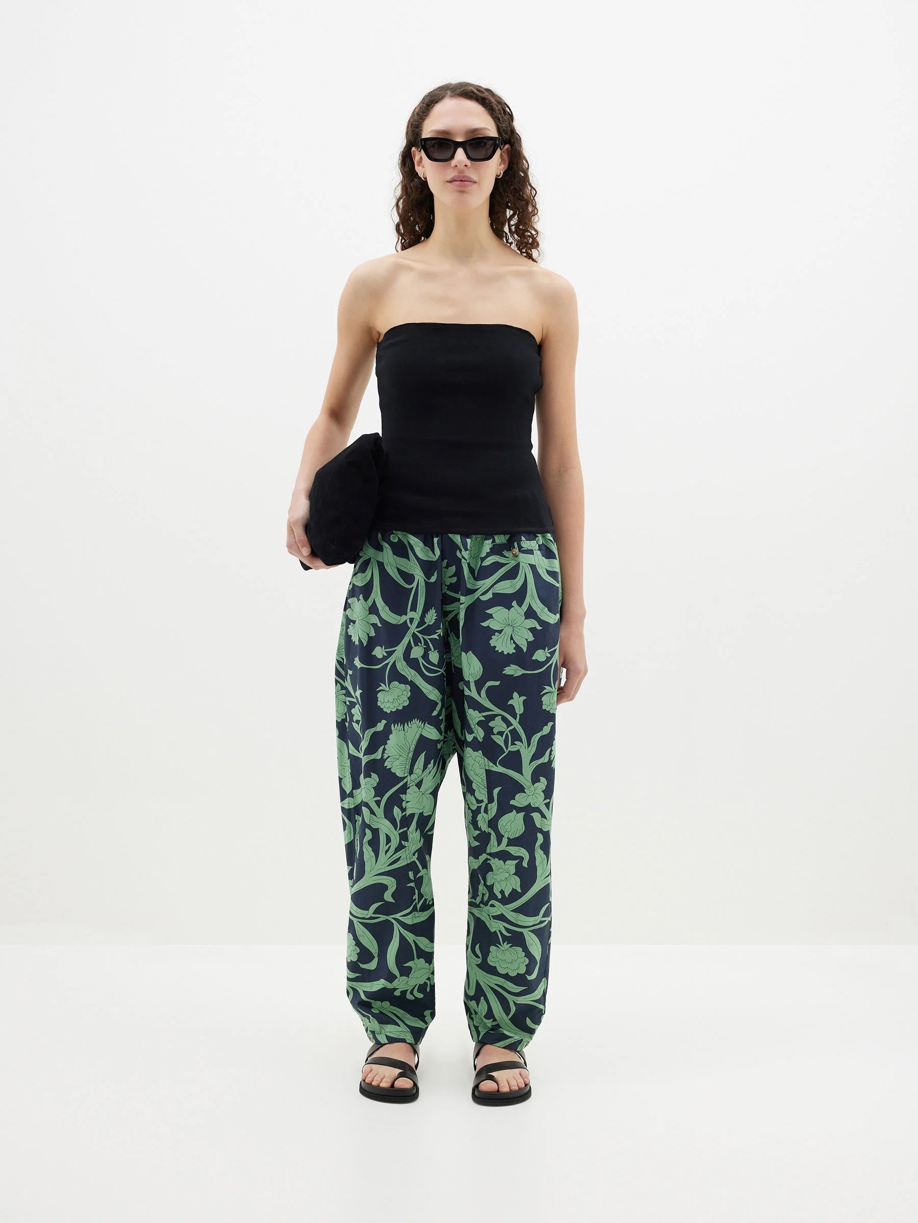 Bassike Printed Voluminous Pant - Ink/Aspen Green