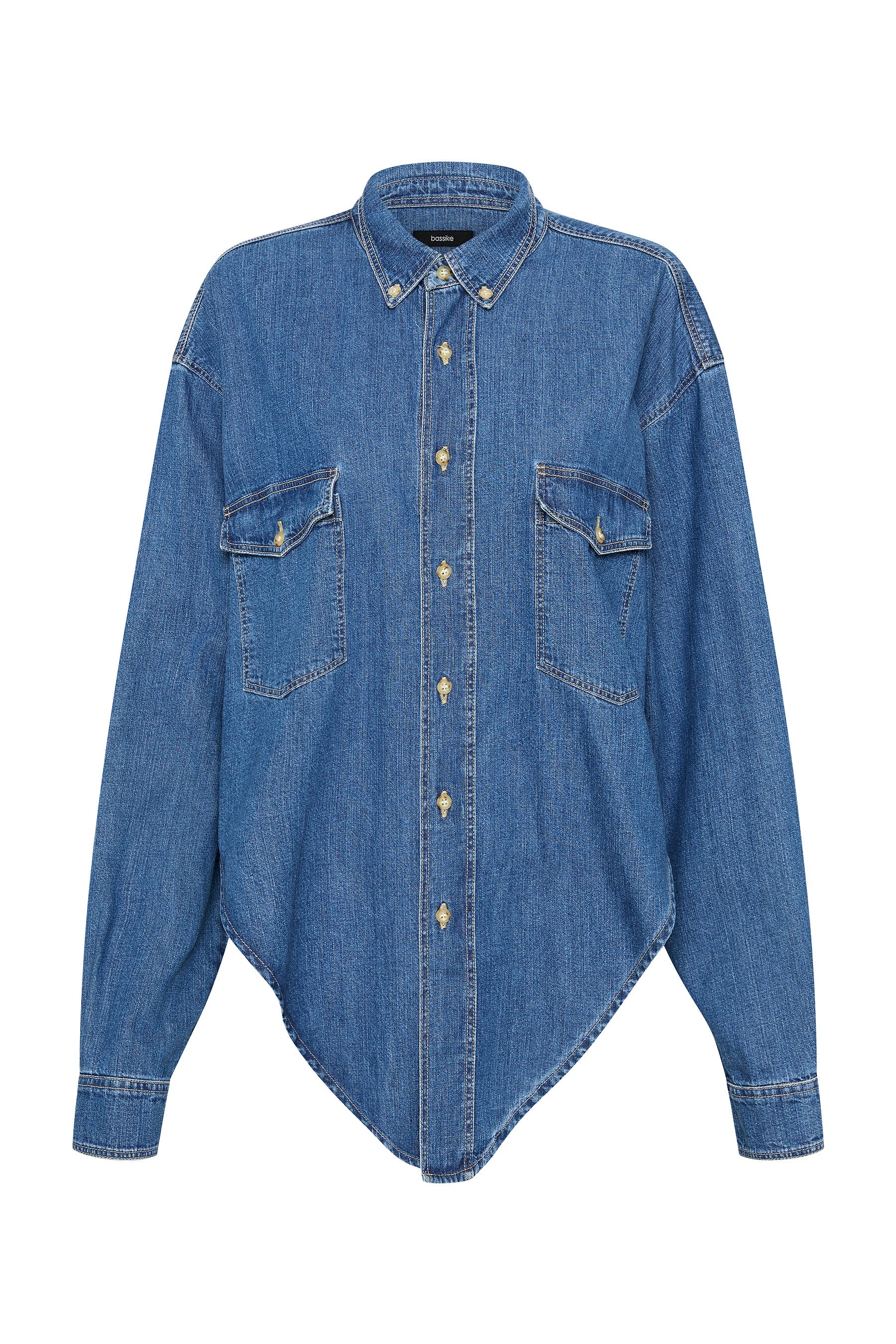 Bassike Scoop Hem Denim Shirt - Classic Wash