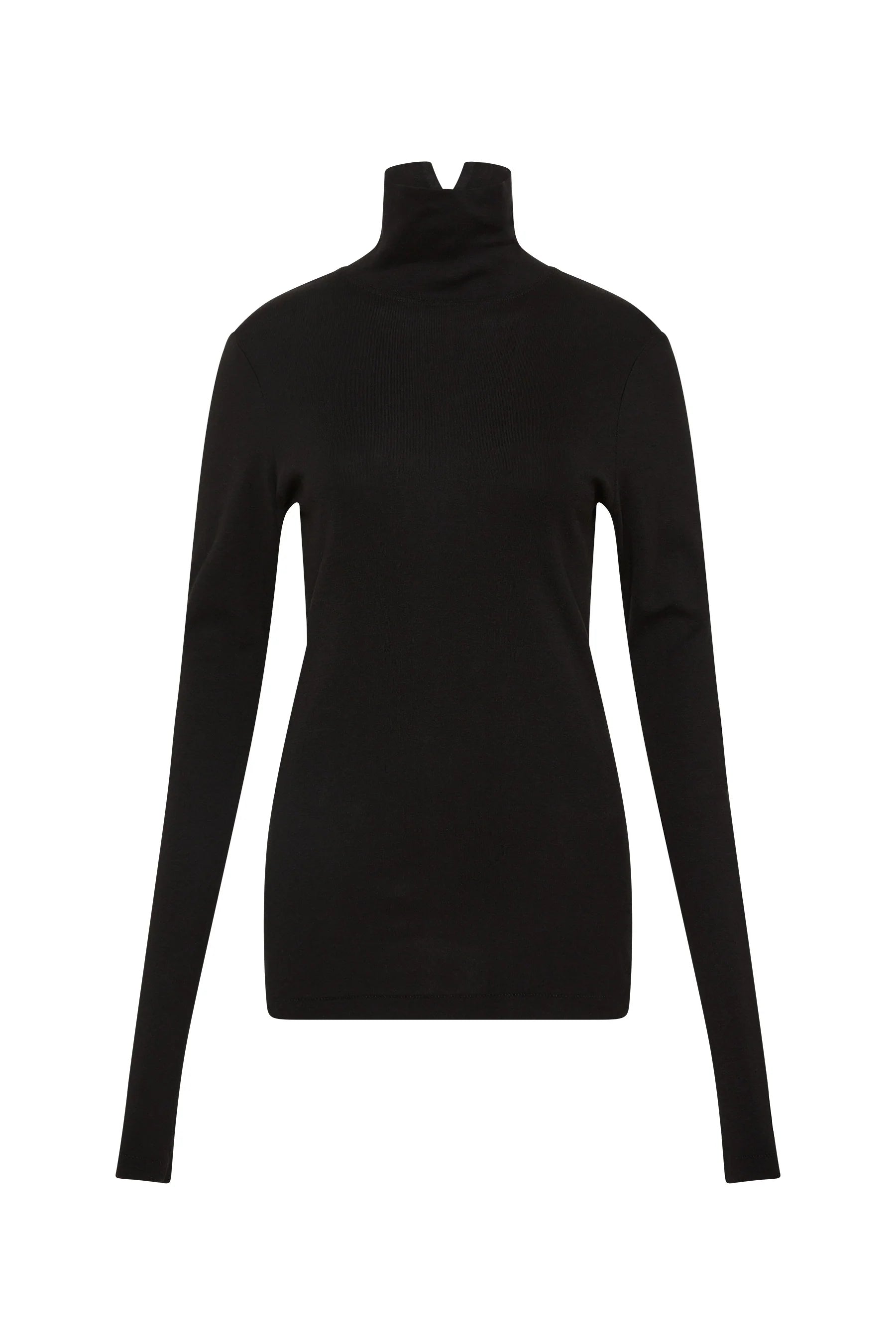 Bassike Slim Rib Funnel Long Sleeve T.Shirt Black