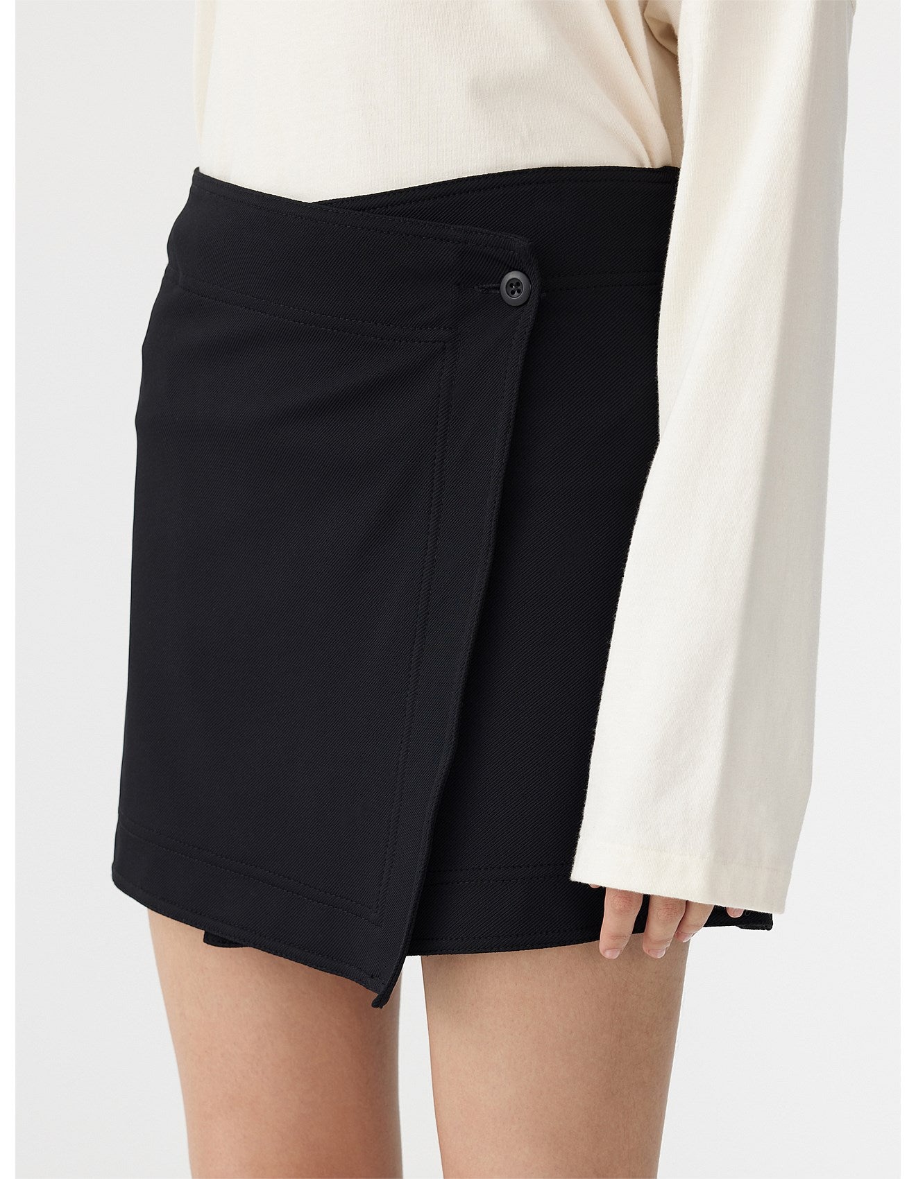 Stretch Twill Wrap Skirt | Black