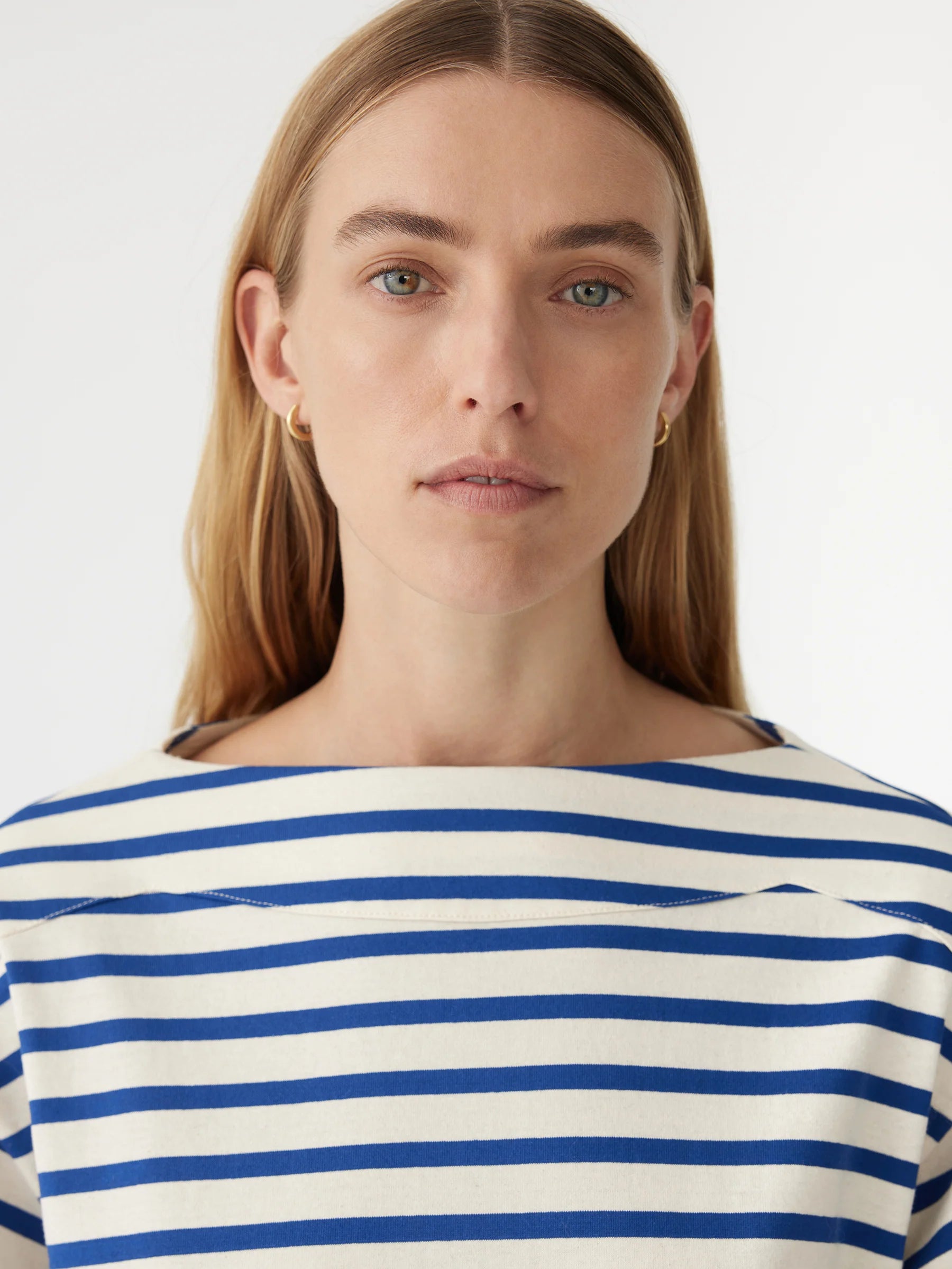 Stripe Boatneck Long Sleeve Tee | Natural and Cobalt