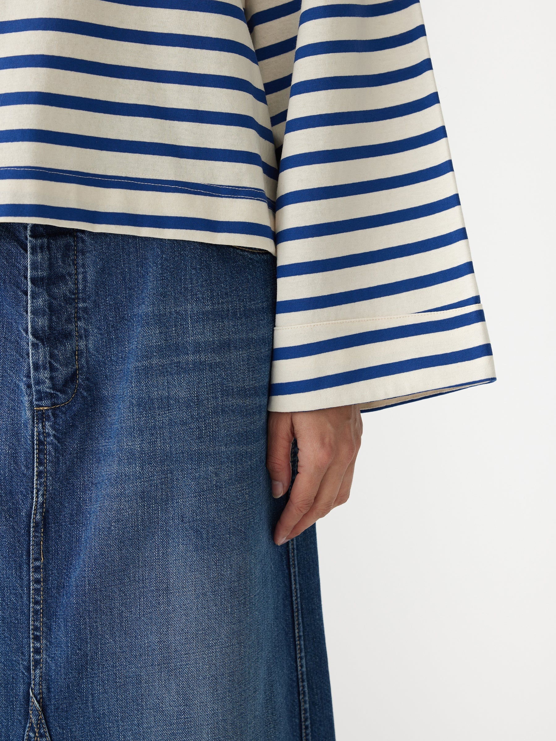 Stripe Boatneck Long Sleeve Tee | Natural and Cobalt