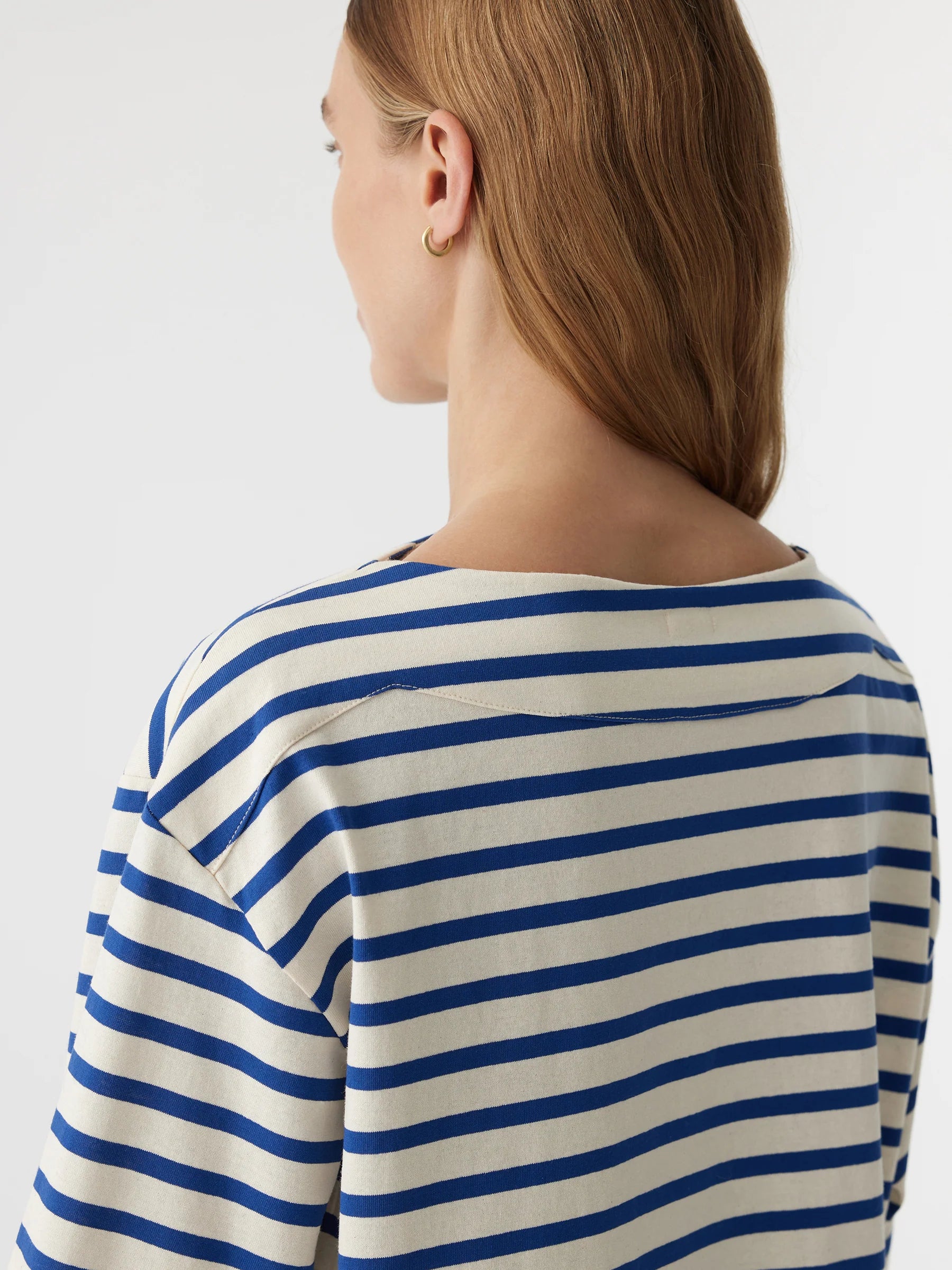 Stripe Boatneck Long Sleeve Tee | Natural and Cobalt