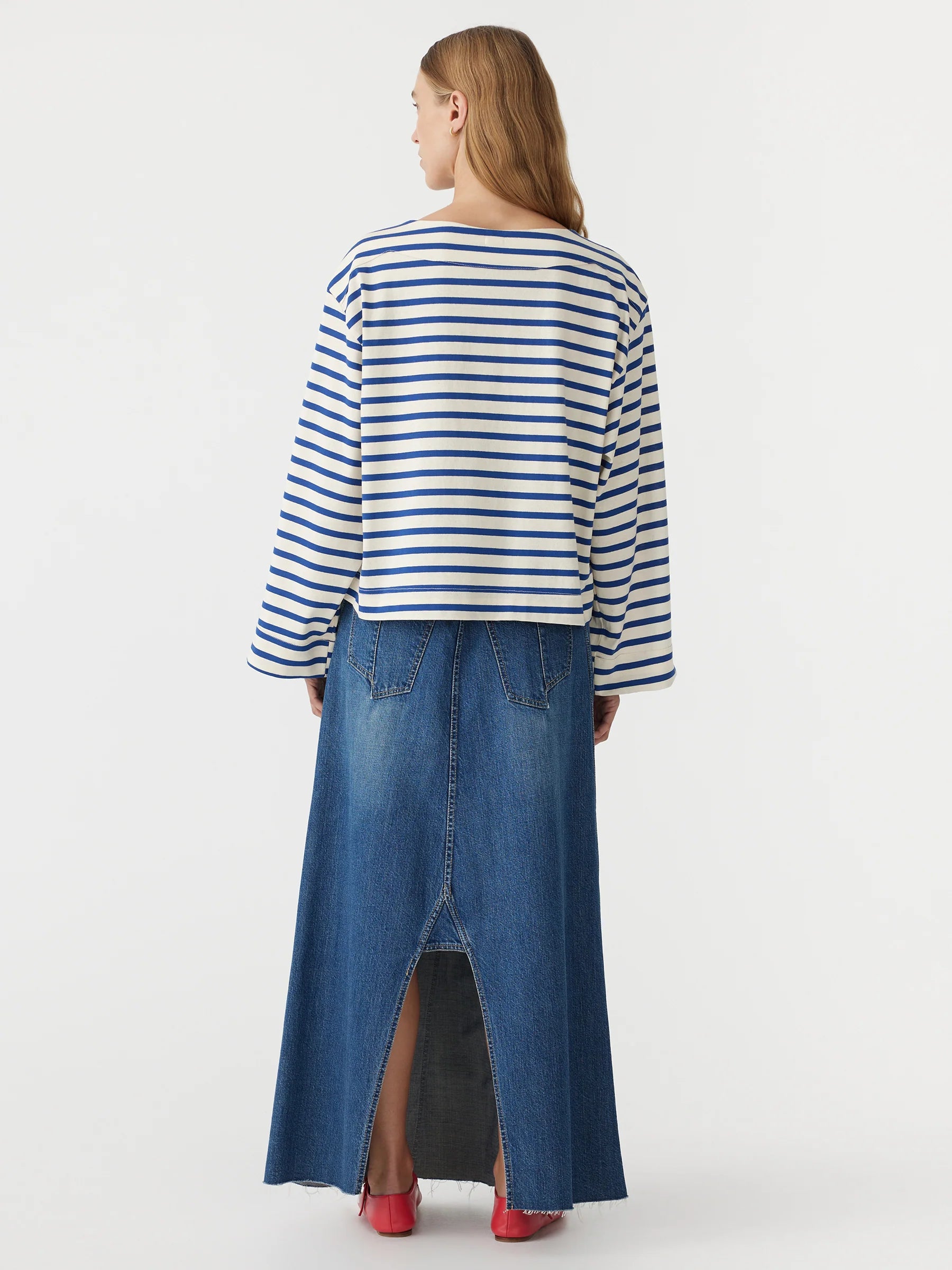 Stripe Boatneck Long Sleeve Tee | Natural and Cobalt