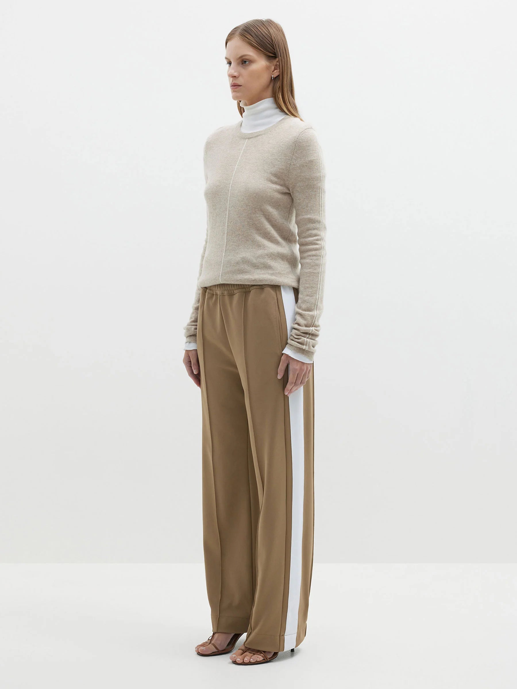 Twill Stripe Detail Pant | Tan & White