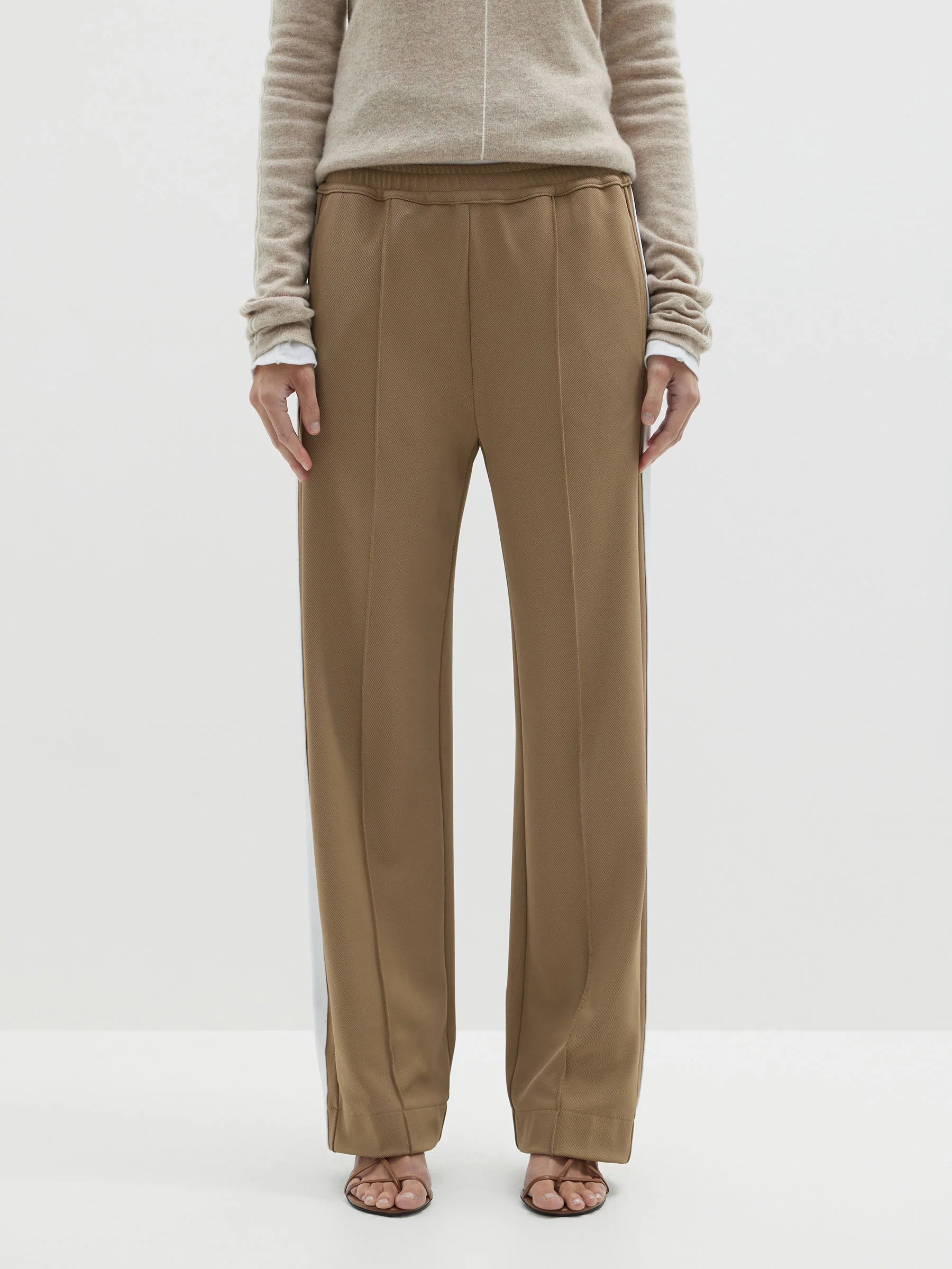 Twill Stripe Detail Pant | Tan & White