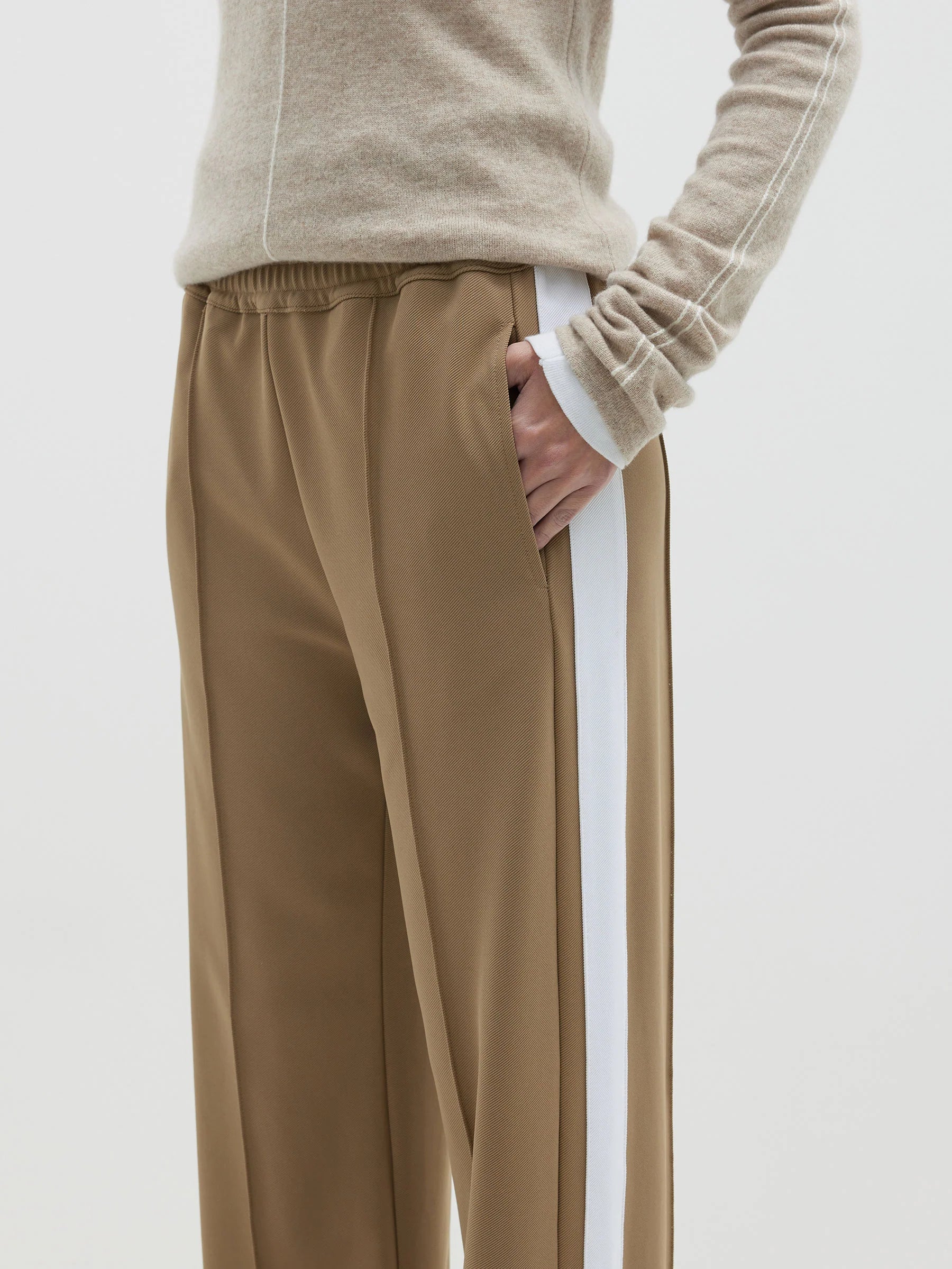 Twill Stripe Detail Pant | Tan & White