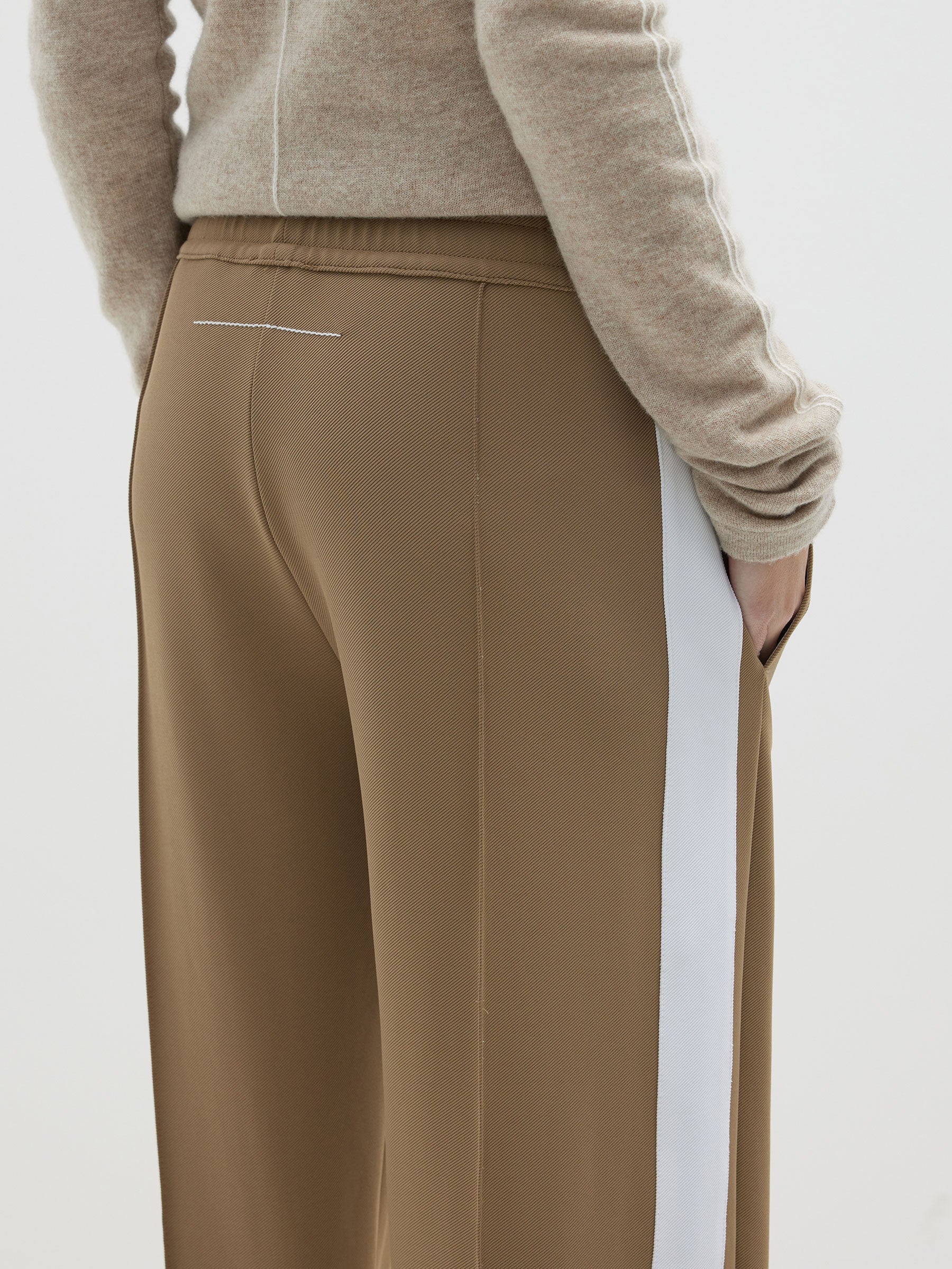 Twill Stripe Detail Pant | Tan & White