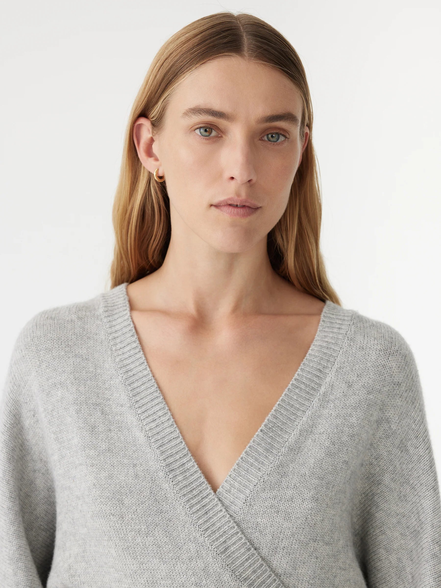 Wool Cashmere Wrap Cardigan | Light Grey Marle