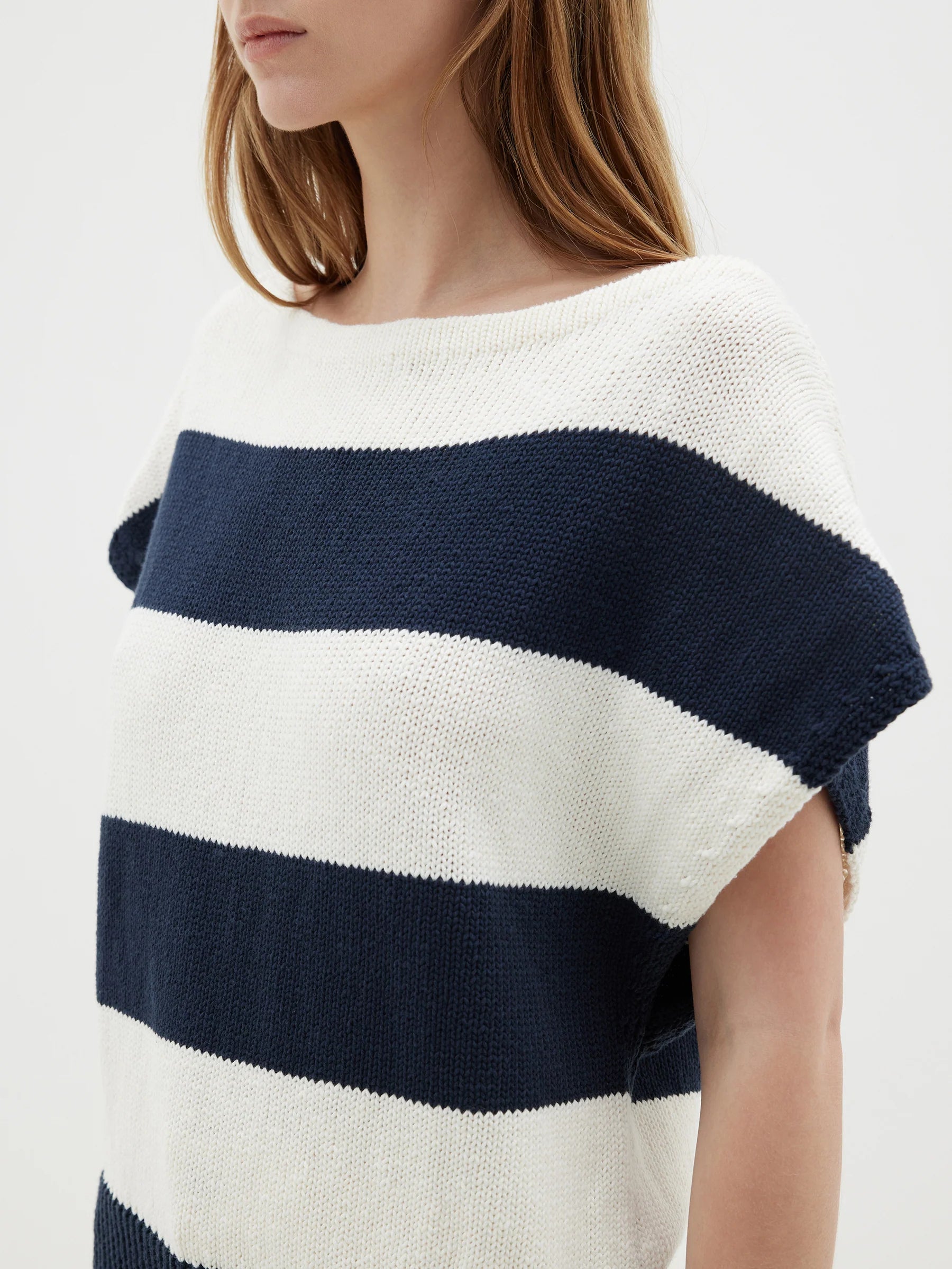 Bassike Boatneck Cap Sleeve Knit - Ink/Natural