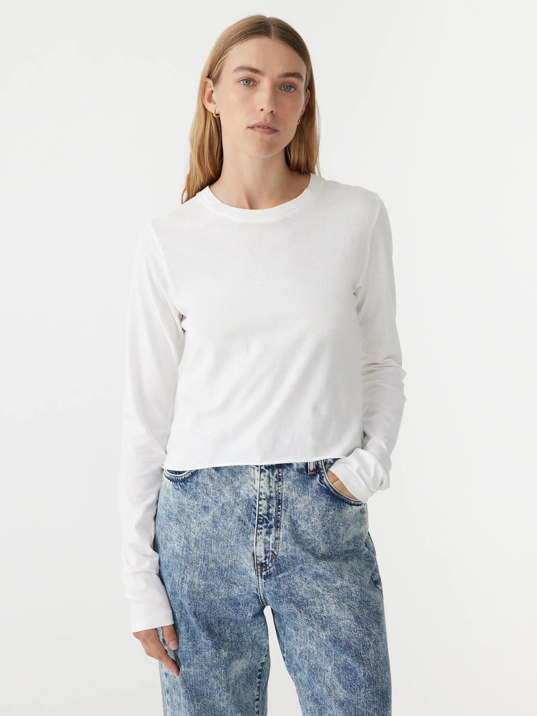 Cropped Baby Long Sleeve Tee | White