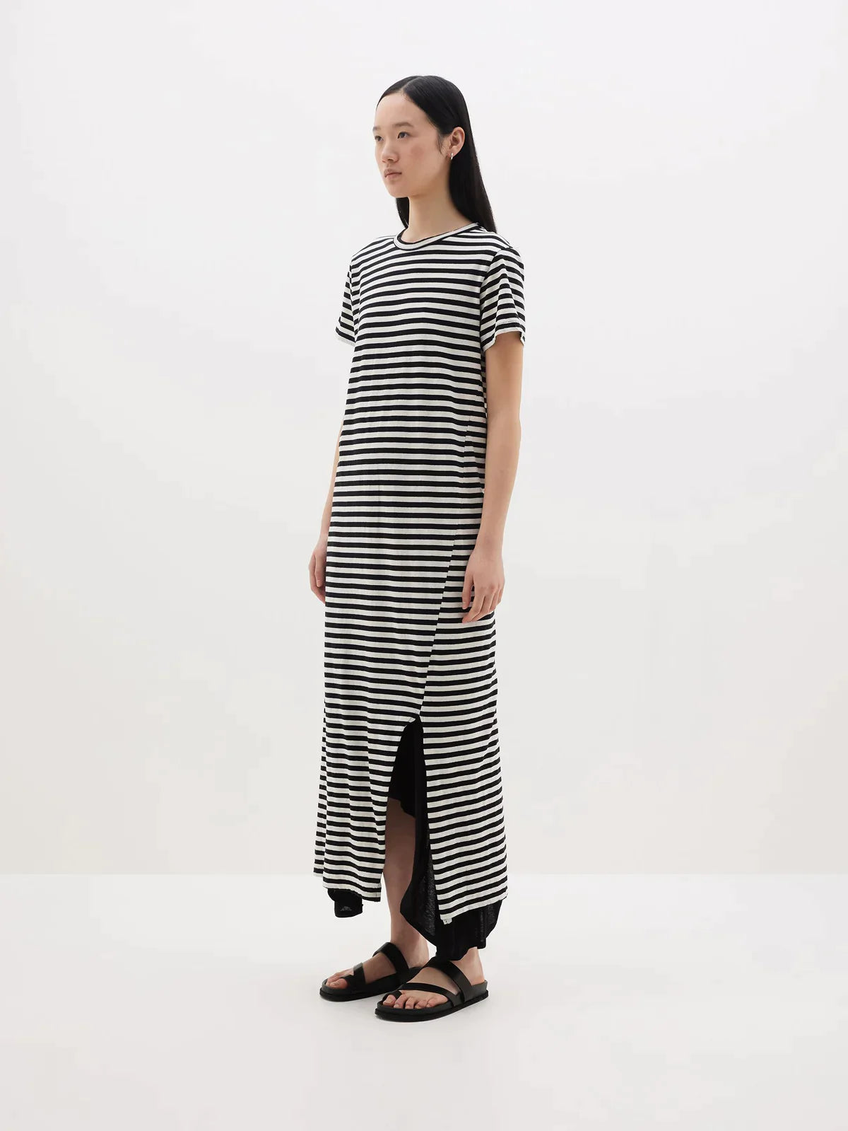 Bassike Stripe Heritage Short Sleeve Tee Dress - Black/Undyed