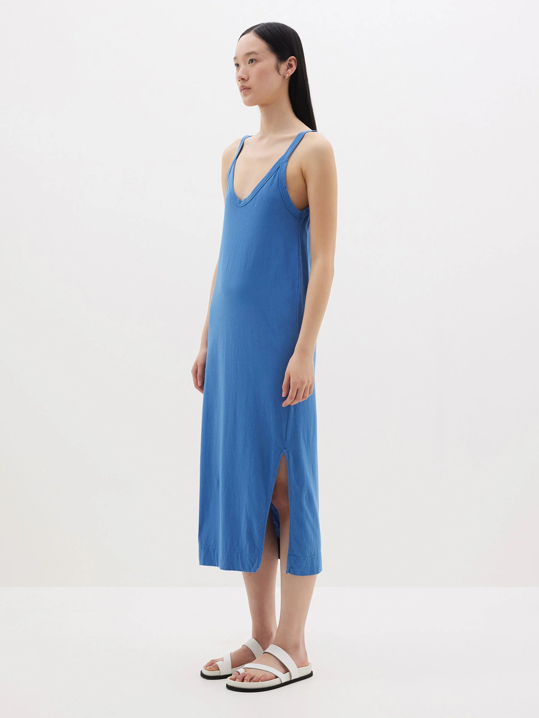 Bassike V Neck Jersey Slip Dress Dutch Blue Denim Iniquity