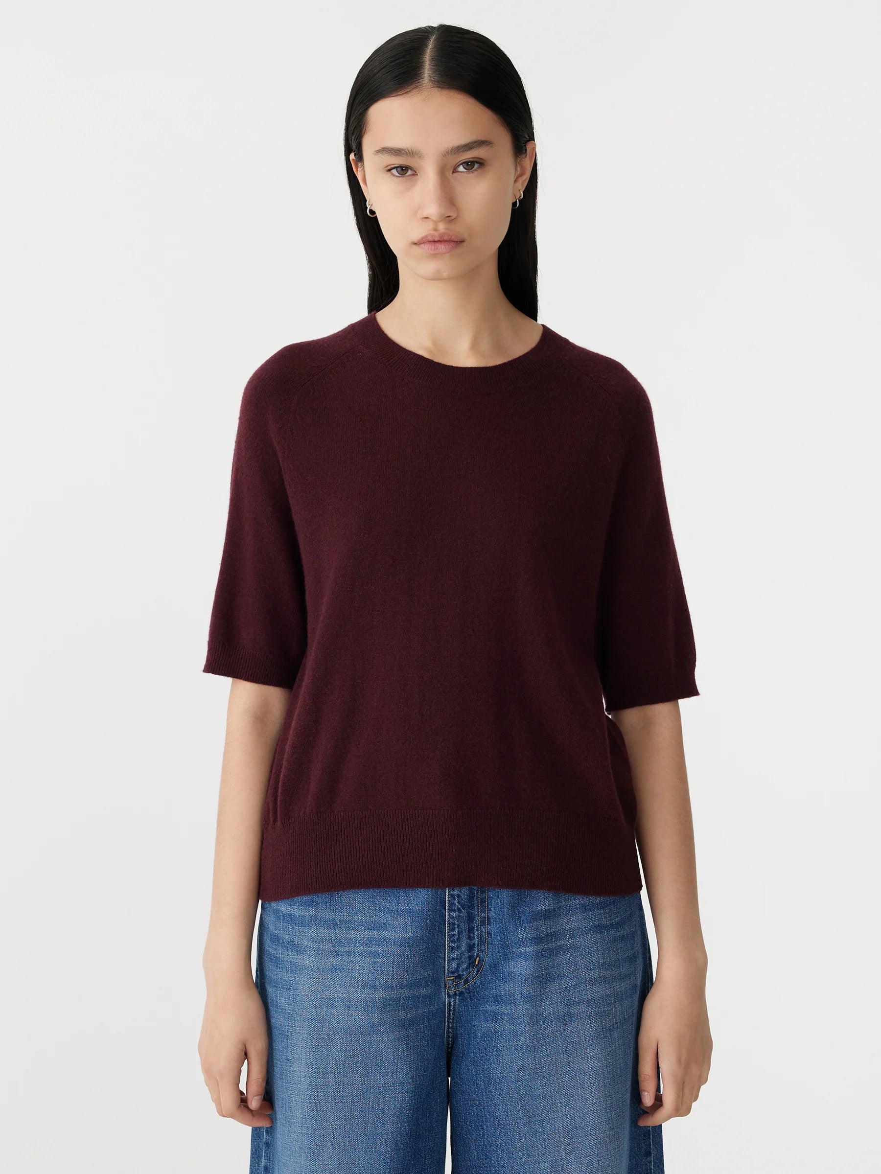 Wool Cashmere Tee Knit | Burgundy