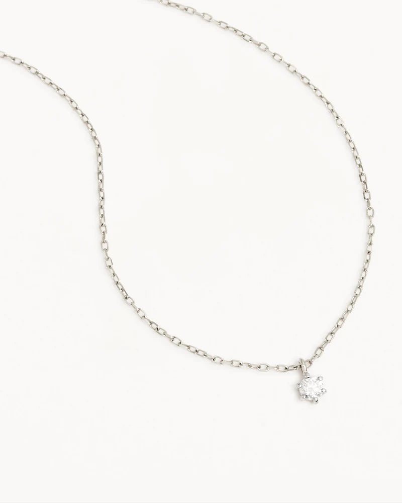 By Charlotte 14k Solid White Gold Sweet Droplet Diamond Necklace