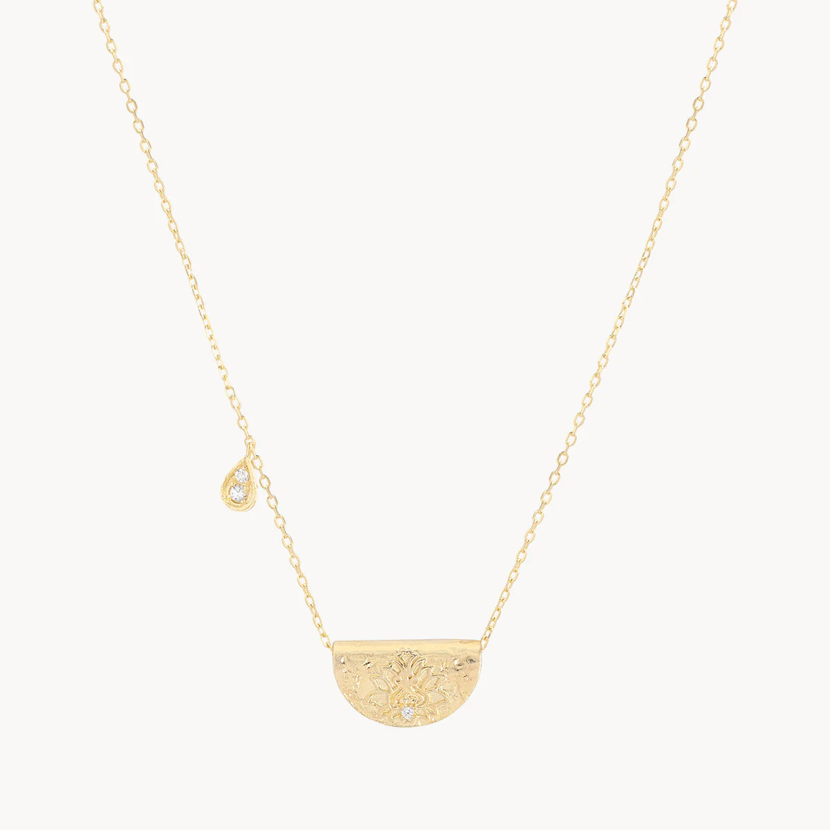 By Charlotte Gold Lotus Birthstone Necklace - April (White Topaz)