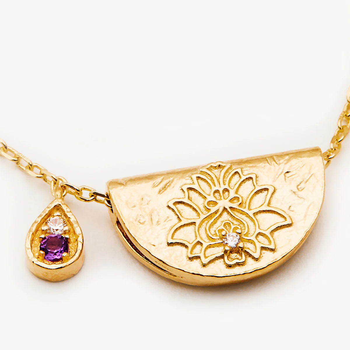 By Charlotte Gold Lotus Birthstone Necklace - February (Amethyst)