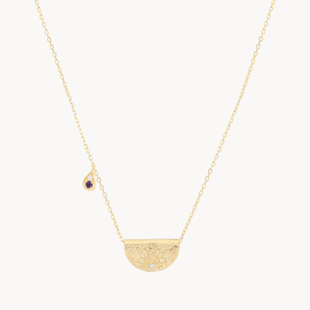 By Charlotte Gold Lotus Birthstone Necklace - February (Amethyst)