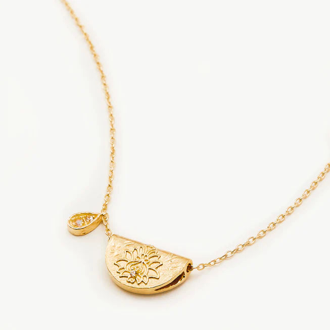 By Charlotte Gold Lotus Birthstone Necklace - June (Moonstone)
